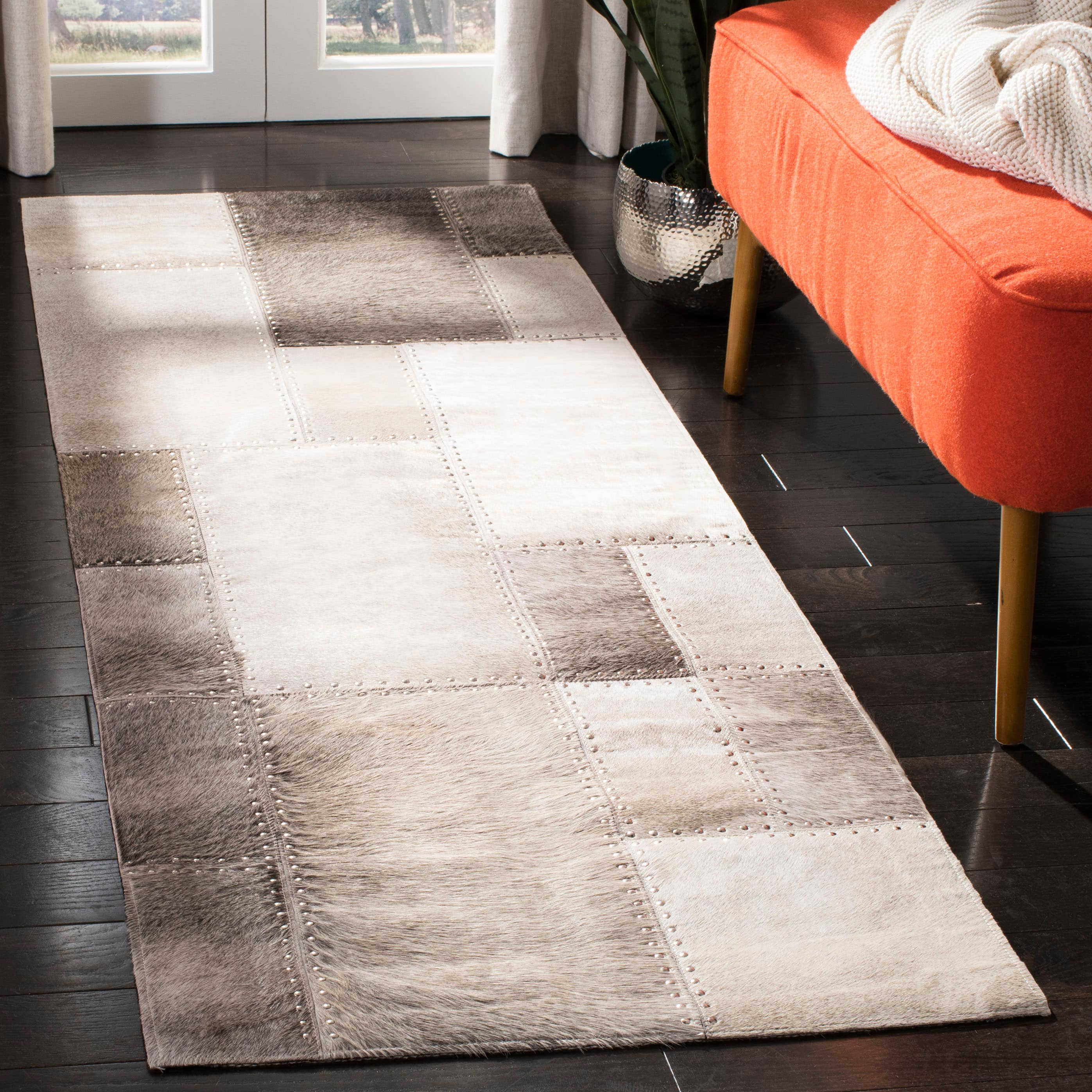  Studio Leather 174 Gray Contemporary 2ft-3in x 7ft Runner Rug