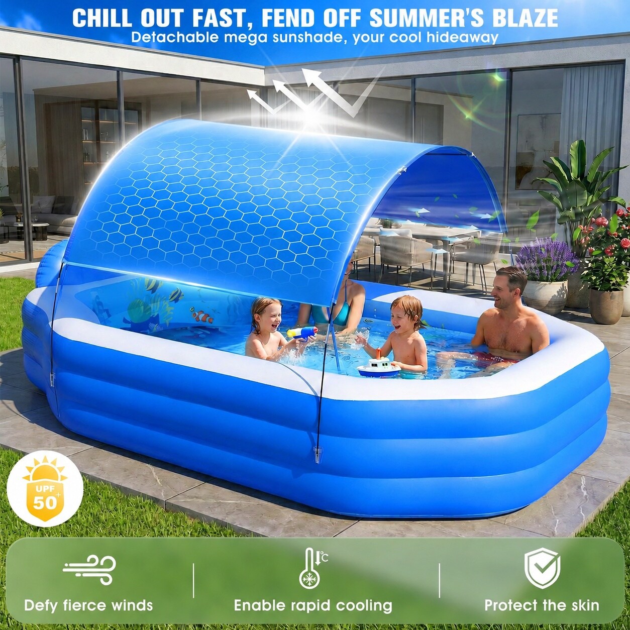 DYRCJ Large Inflatable Pool with Canopy for Kids and Adults Oversize ...