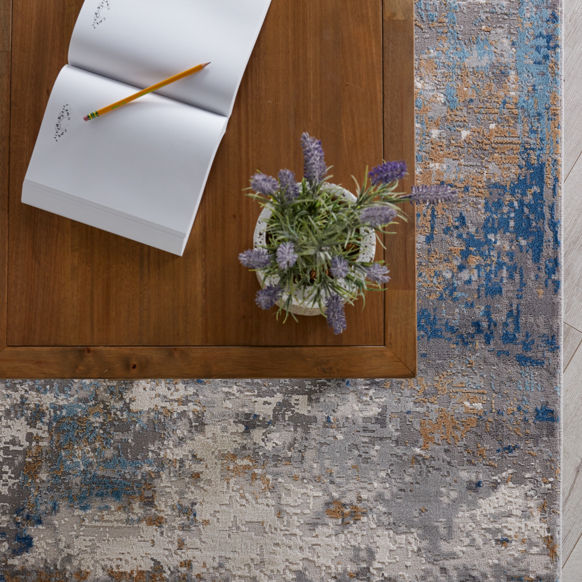 Grotto 3' x 12' Gray Blue Abstract Wool Runner Rug