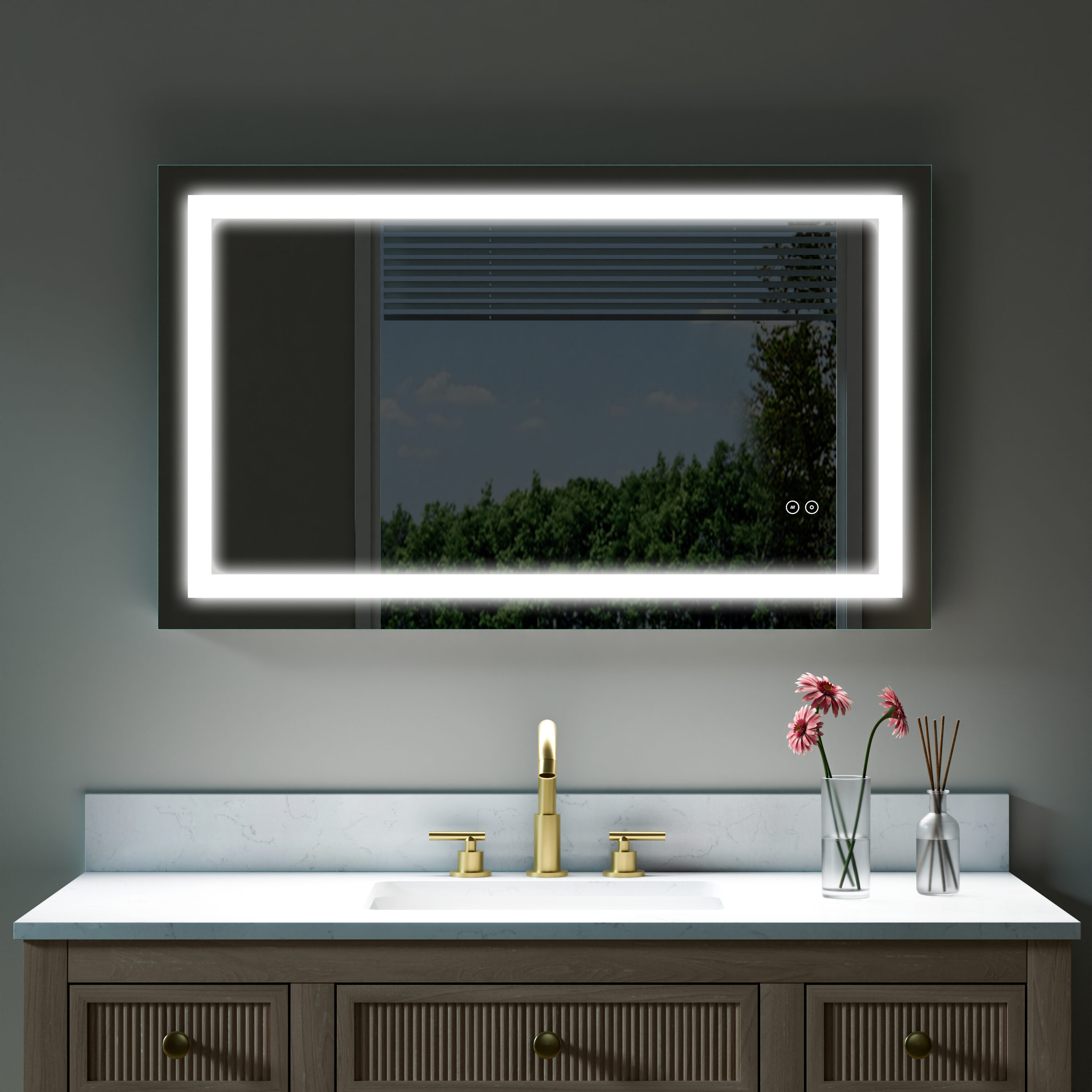 Ayelon - 40-in x 24-in Polished Frameless Rectangle Dimmable LED Lighted Fog Free Bathroom Vanity...
