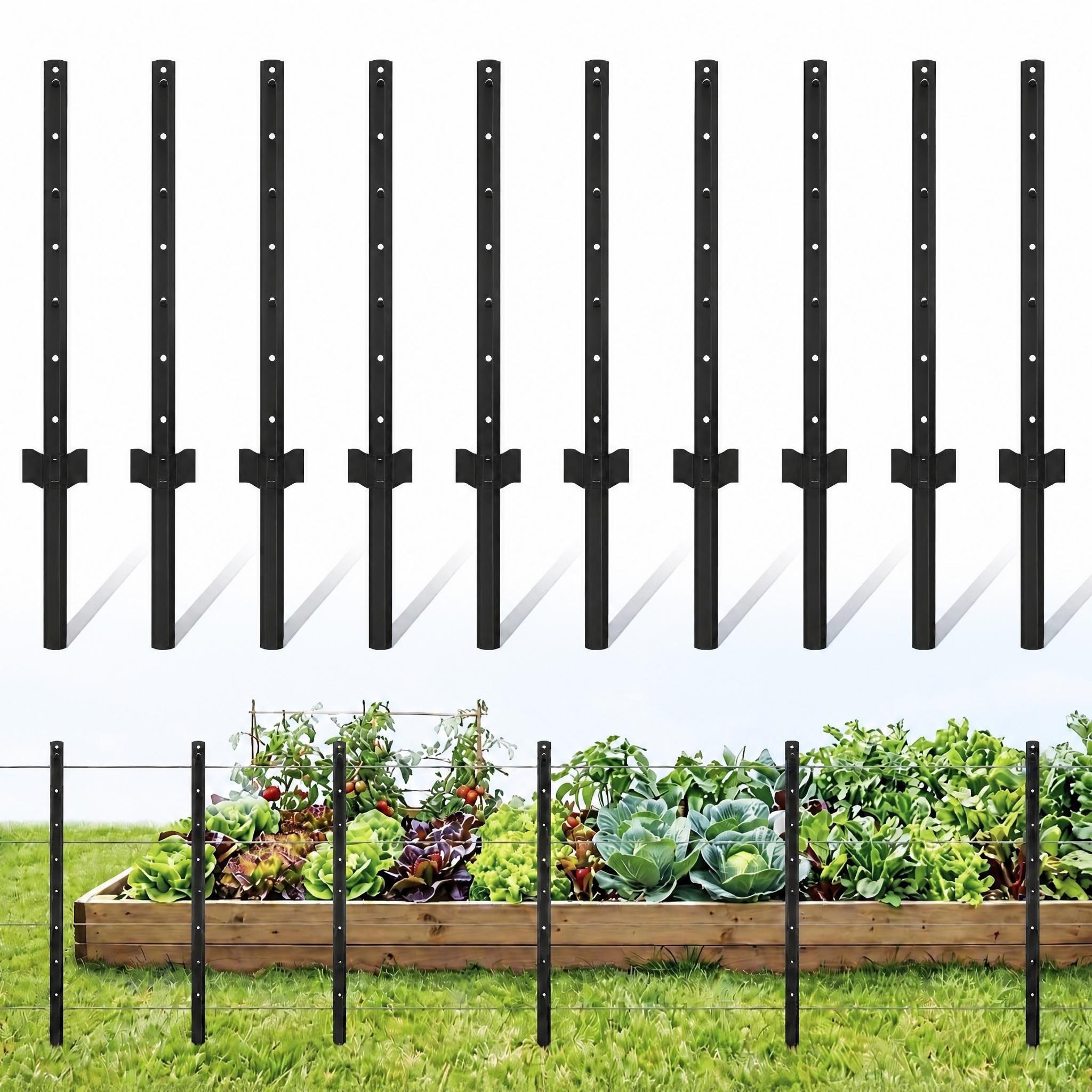 GarveeLife 10-Pack 6-ft Black U-Post Steel Fence Posts Garden Fence Stakes