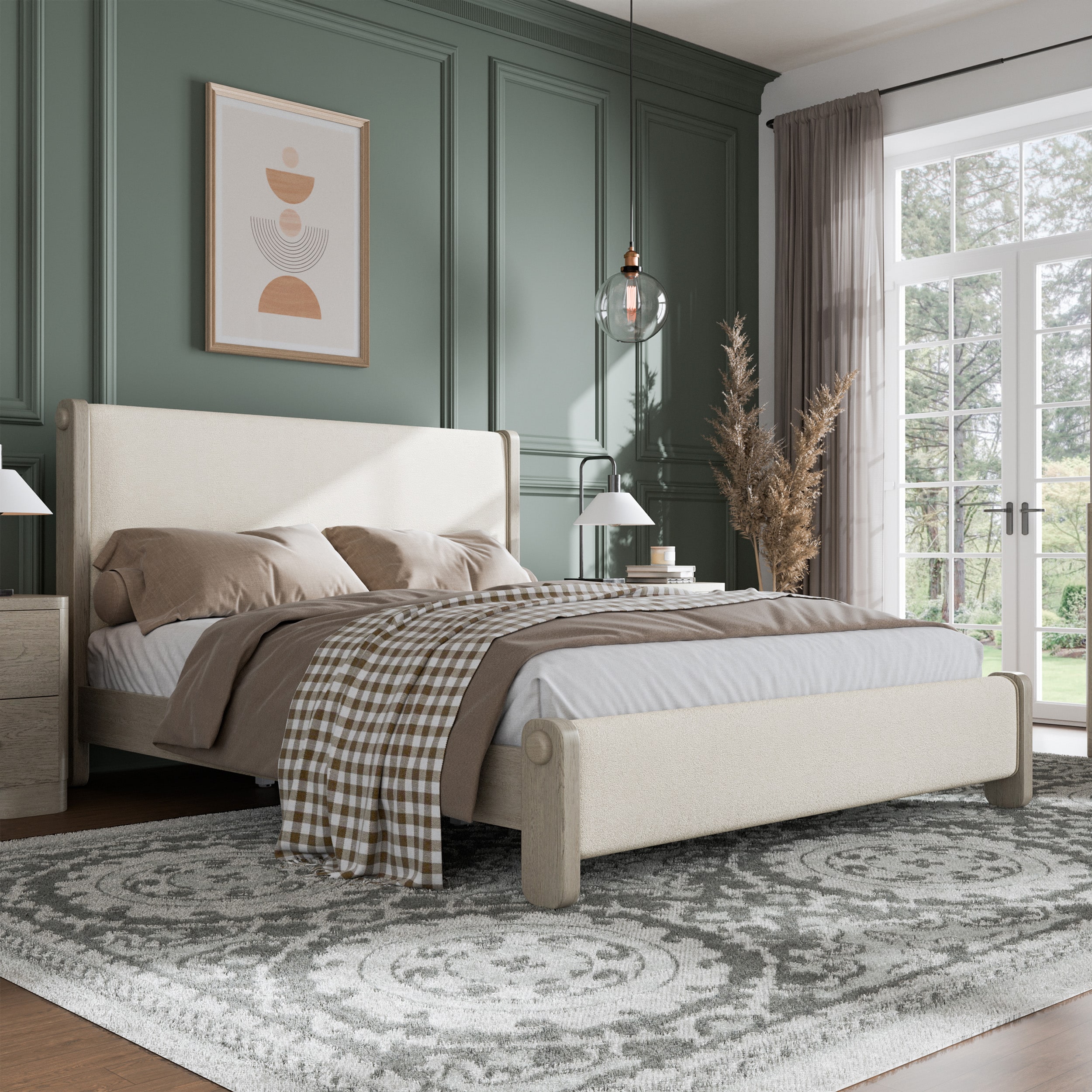 Furniture of America IDF-79010AK-Q Weegin White Oak Queen Wood Upholstered Bed
