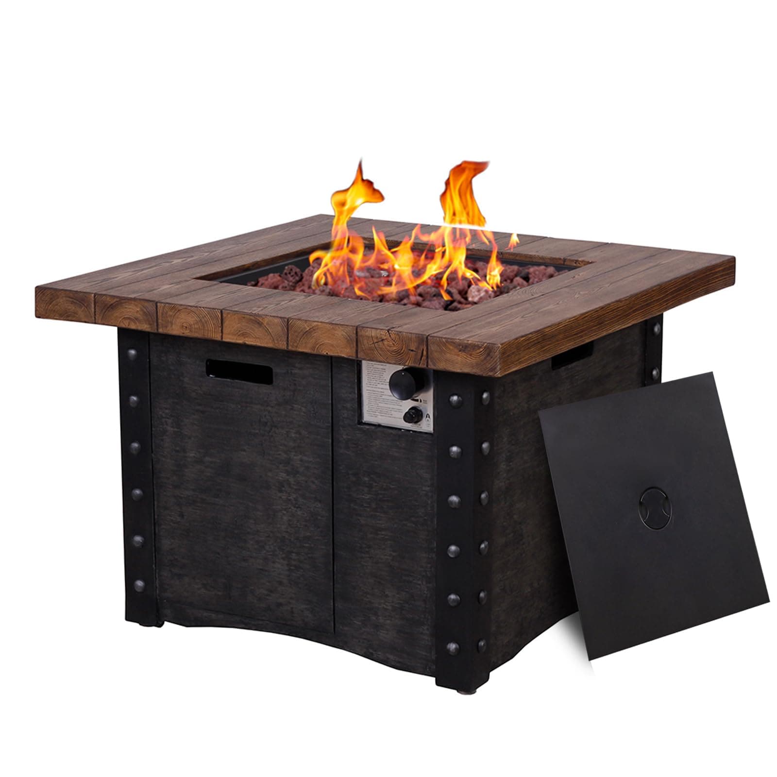 Upland PD-F180060 34.5-Inches W Black Composite Square Liquid propane Fire table