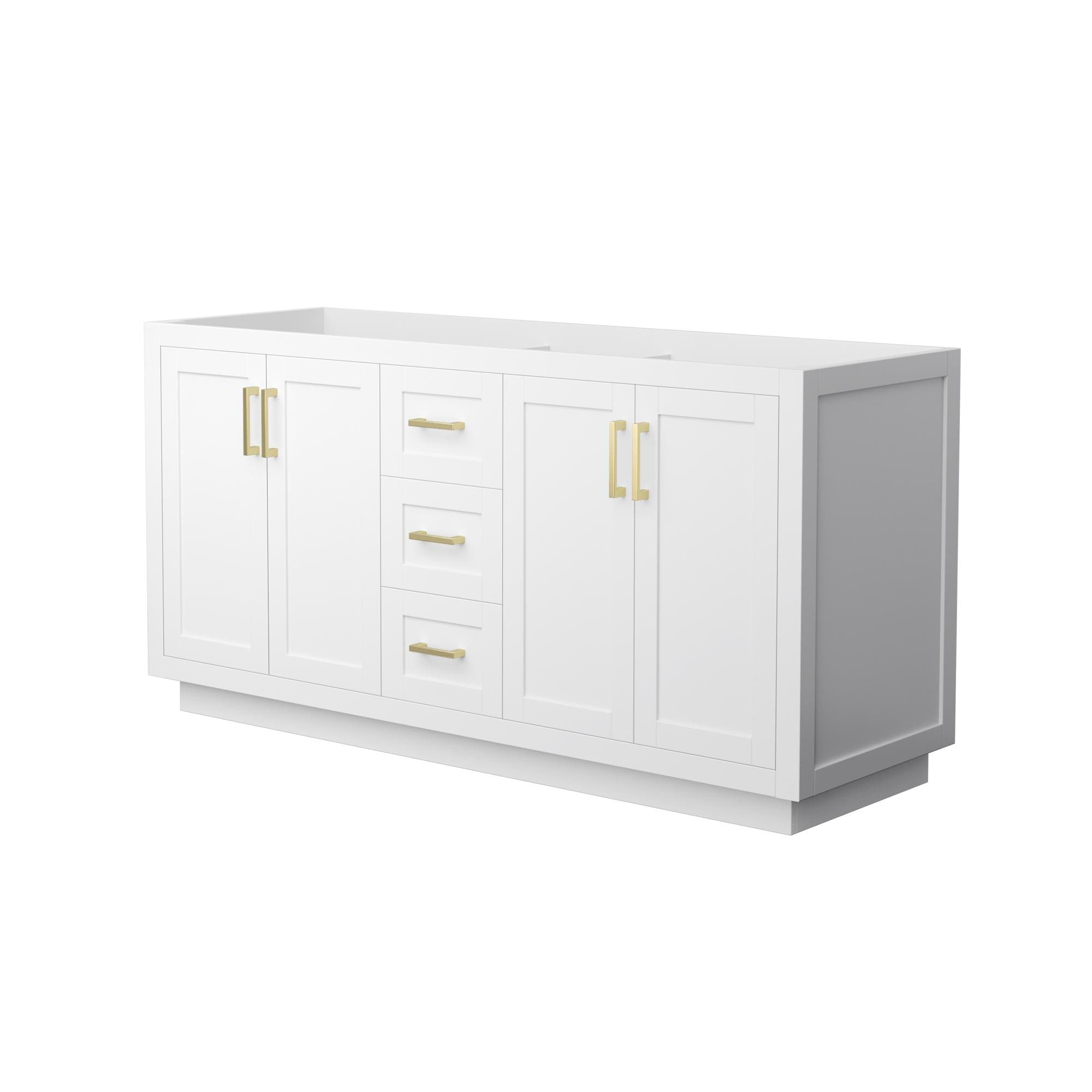 Wyndham Collection WCF292966DWGCXSXXMXX Miranda 66-in White with Brushed Gold Trim Bathroom Vanity Base Cabinet without Top
