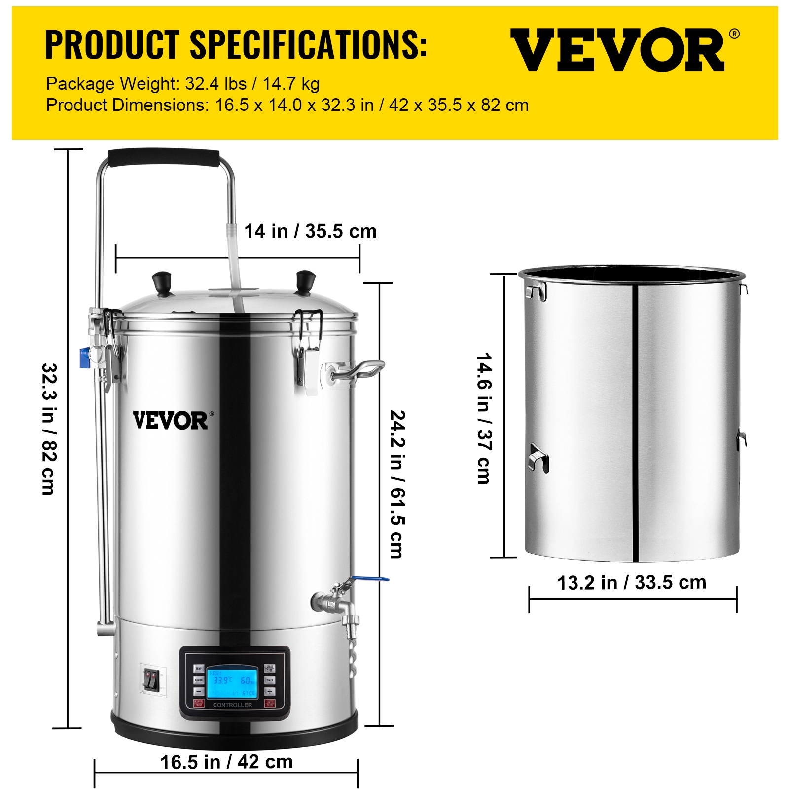 VEVOR 9.2 Gal Beer Brewing Machine and #65279, 304 Stainless Steel Plug  Beer Brewing System in the Specialty Small Kitchen Appliances department at  Lowes.com