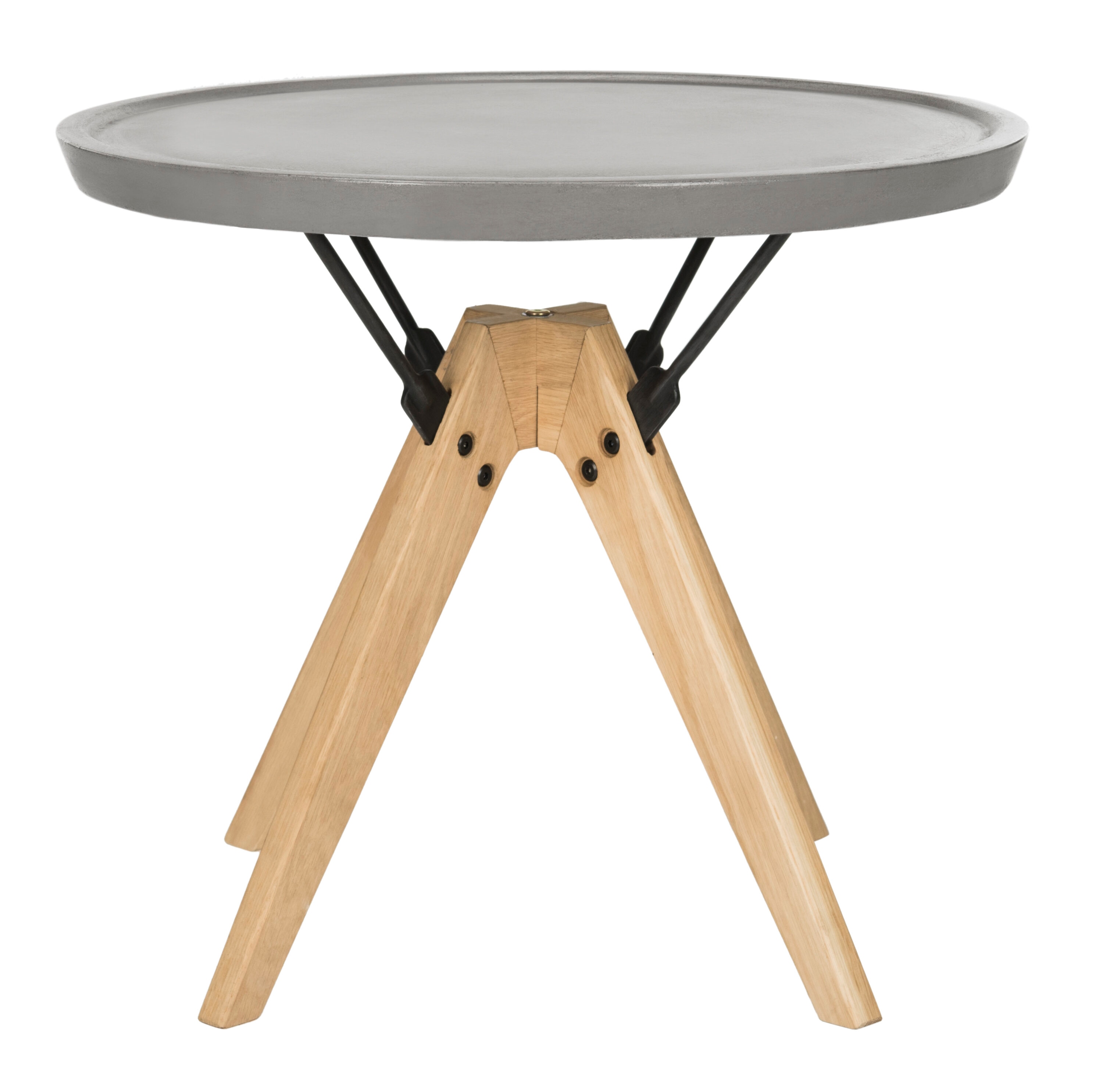 Small Gray Oak and Steel Round Side Table