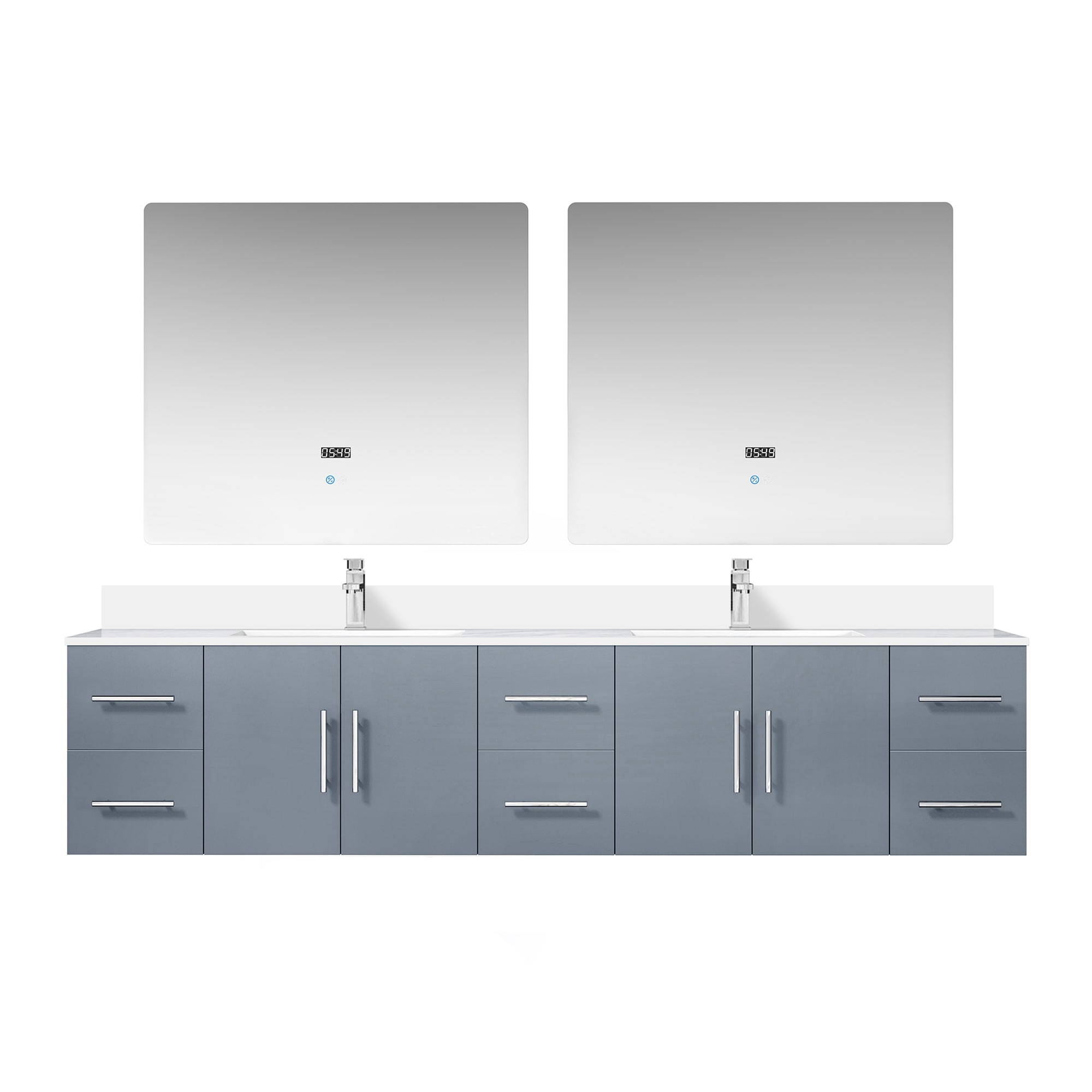 Lexora LVG84DB311 Geneva 84-in Dark Grey Undermount Double Sink Floating Bathroom Vanity with White Cultured Marble Top (Mirror and Faucet Included)