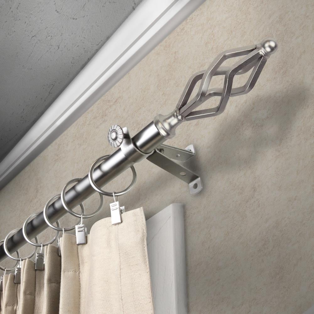 Rod Desyne 4841-485 48-in to 84-in Satin nickel Steel Single curtain rod with Finials