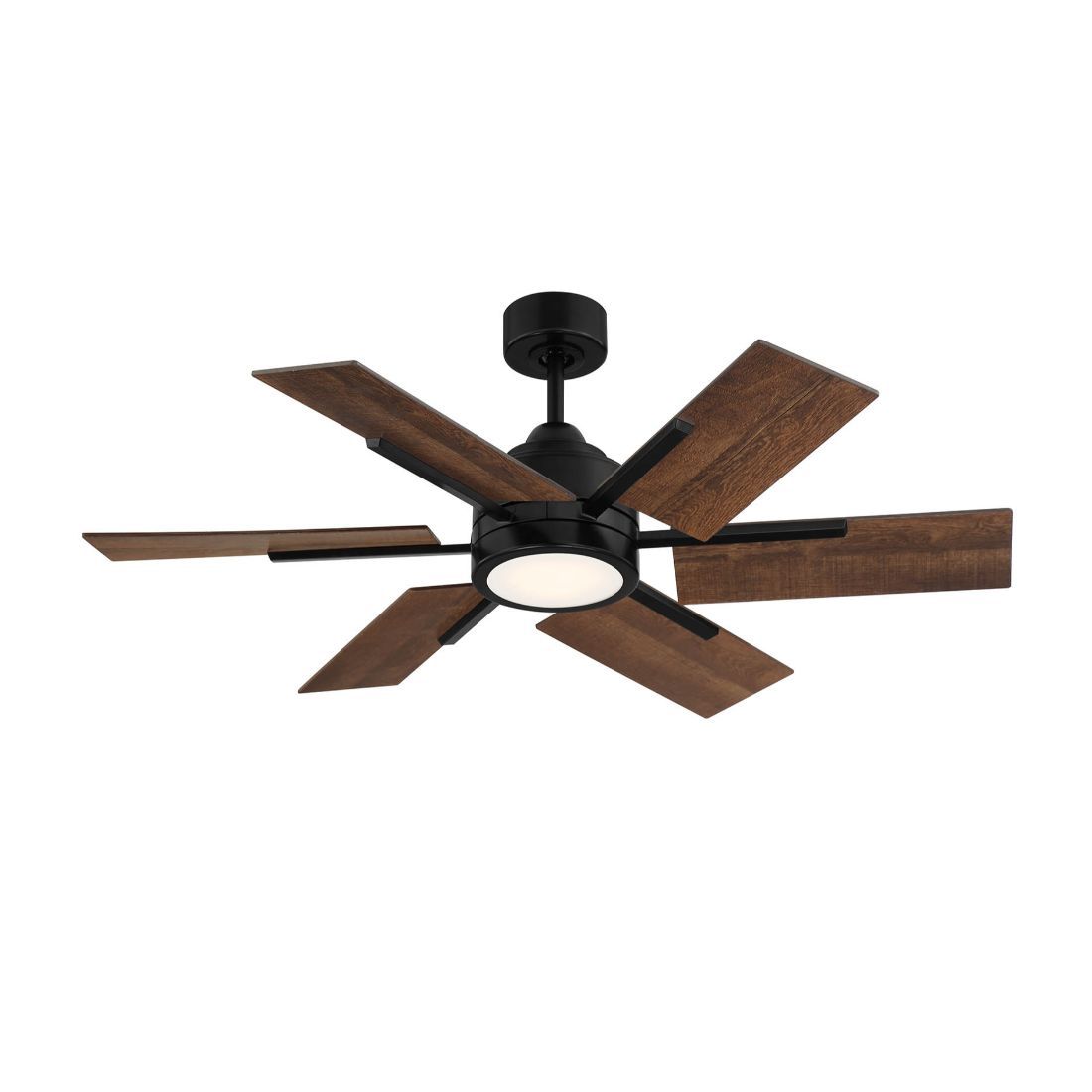  LW-SH638505 44-Inches Matte Black with Antique Oak Blades Integrated LED Fixture Indoor Downrod mount Standard Ceiling Fan With Light and Remote (