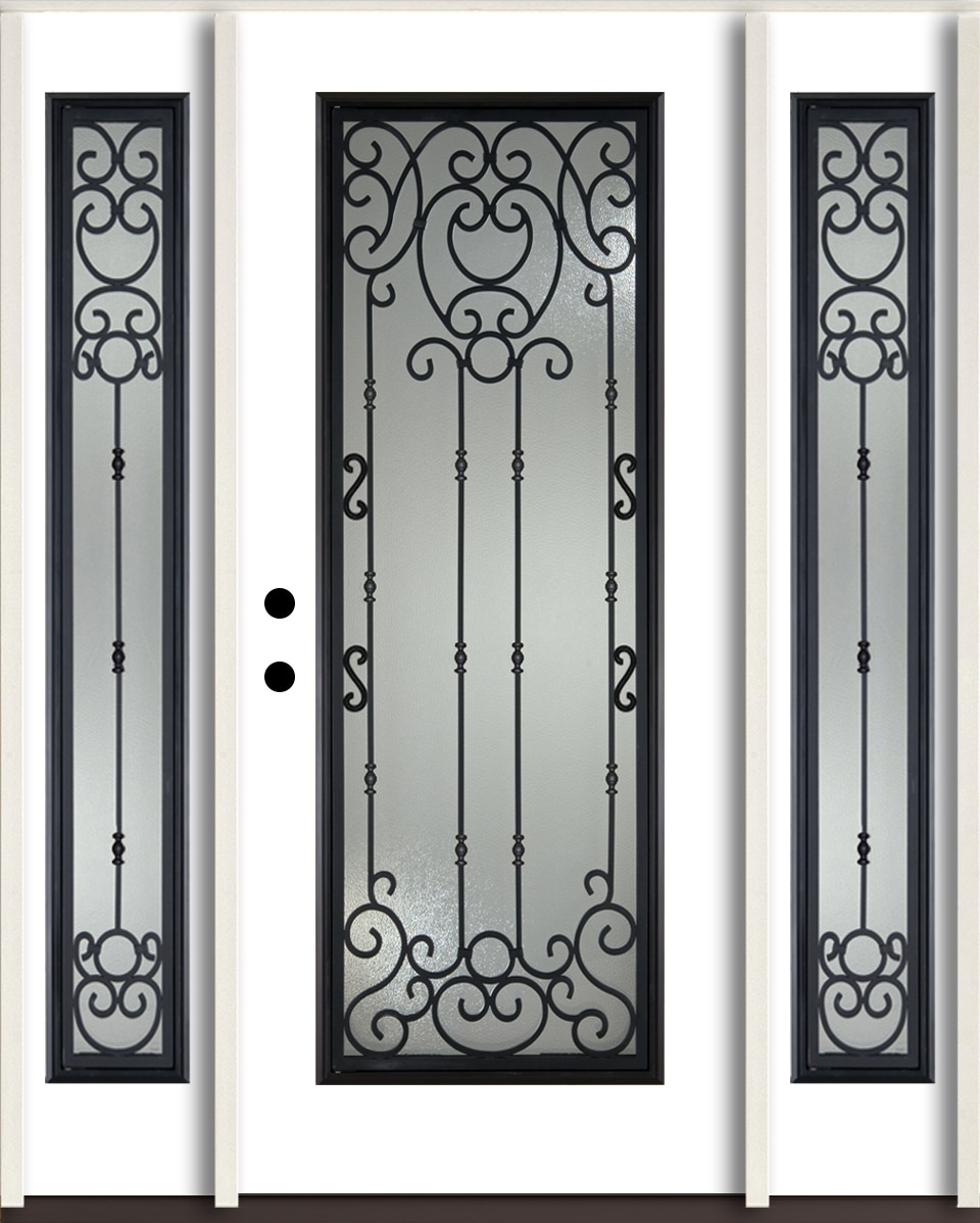 RELIABILT LO963923 Belle Meade 60-in x 80-in x 4-5/8-in Fiberglass Full lite Right-hand inswing Modern White Paint Painted Prehung Front Door with Sidelights Insulating core