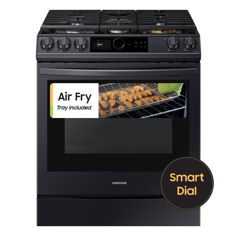 Samsung 30 in. 6.0 cu. ft. Smart Oven Slide-In Gas Range with 5 Sealed  Burners - Black with Stainless Steel