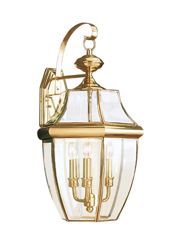 Generation Lighting 8040EN-02 Lancaster 3 -Light 23.0000-in H Polished Brass Hardwired Outdoor Wall Light