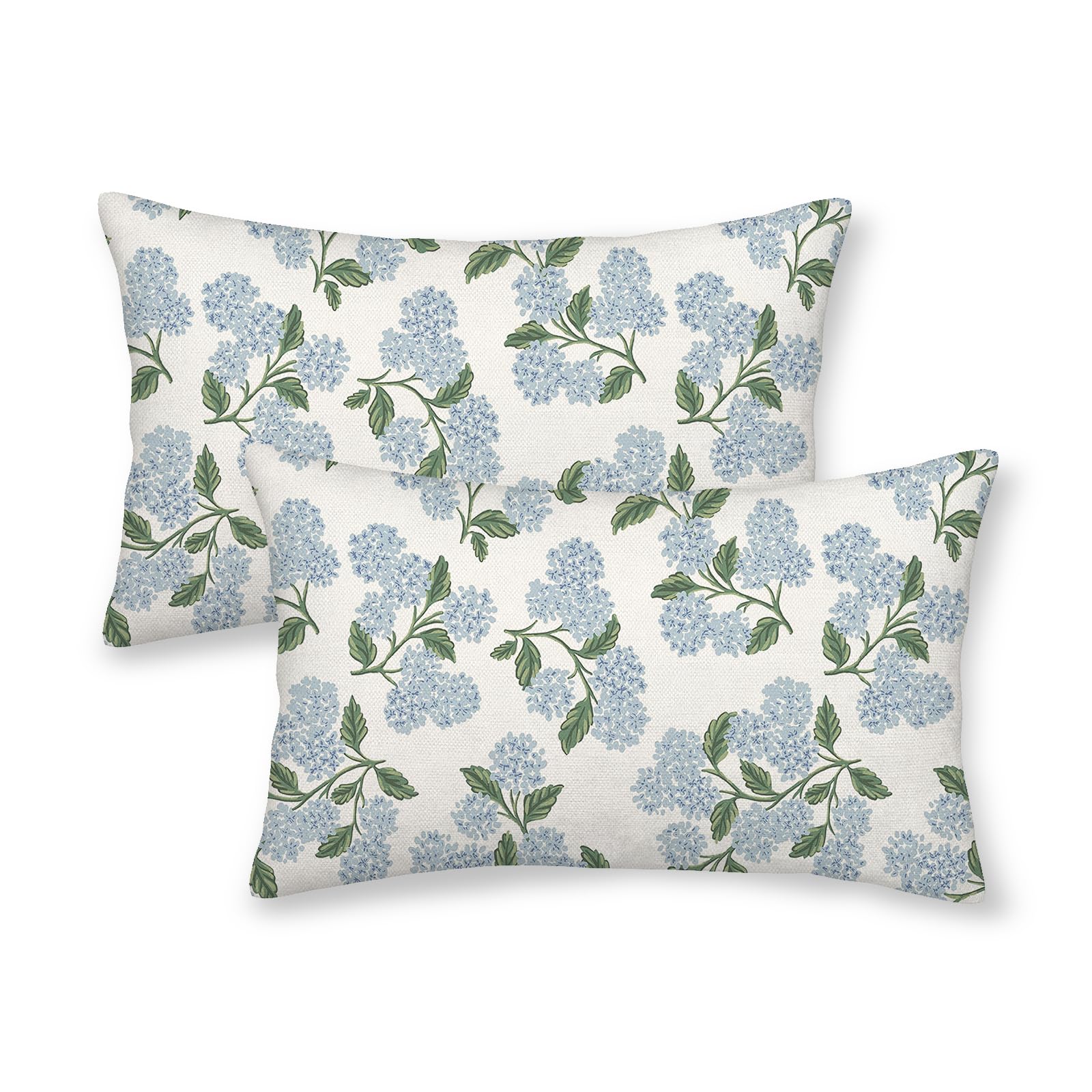 Phewnyzo  Spring Pillow Covers 12x20 Inch Two Pieces Blue Green Hydrangea Flower Decor Throw Pillows Vintage Floral Seasonal Summer Outdoor