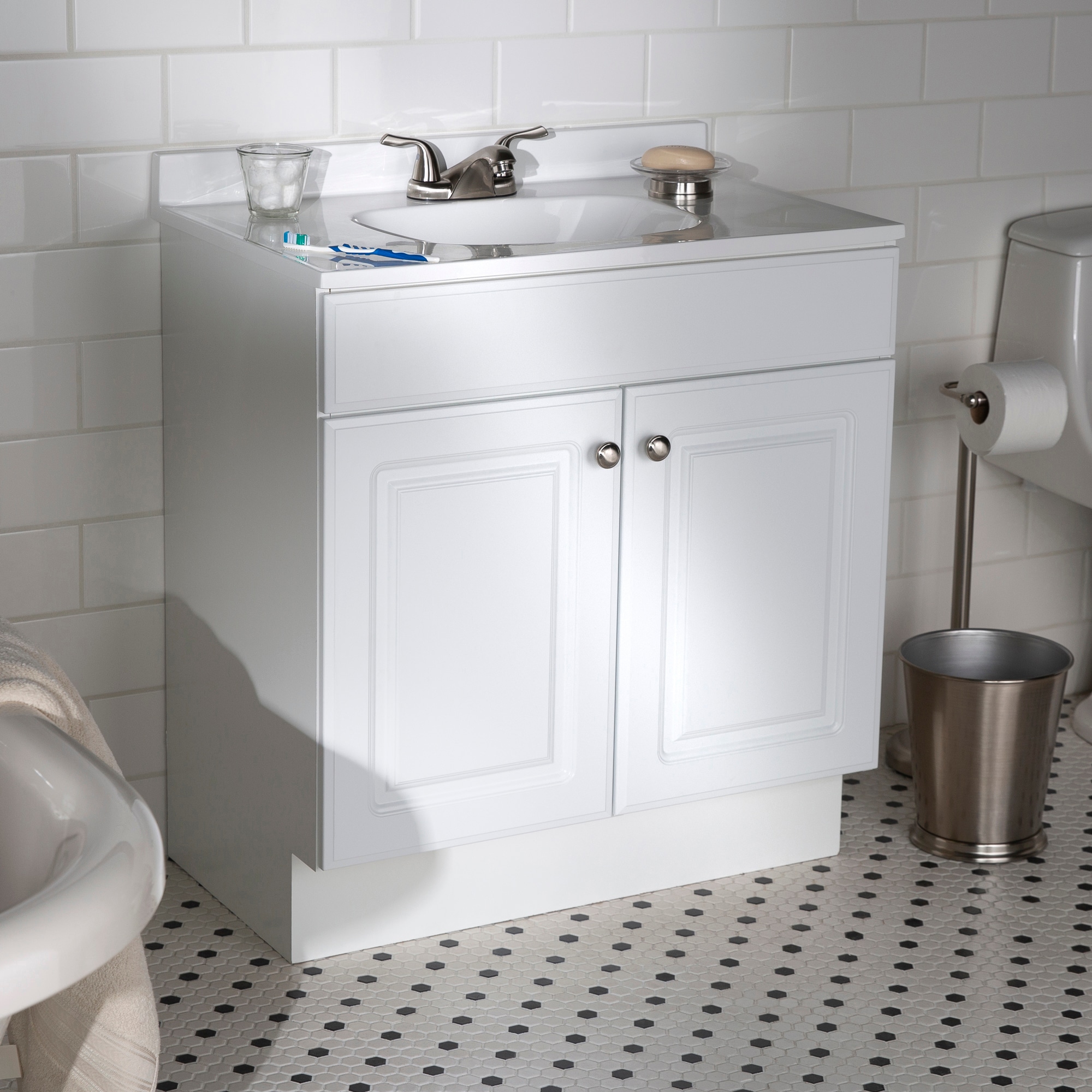 Project Source 30-in White Single Sink Bathroom Vanity with White ...