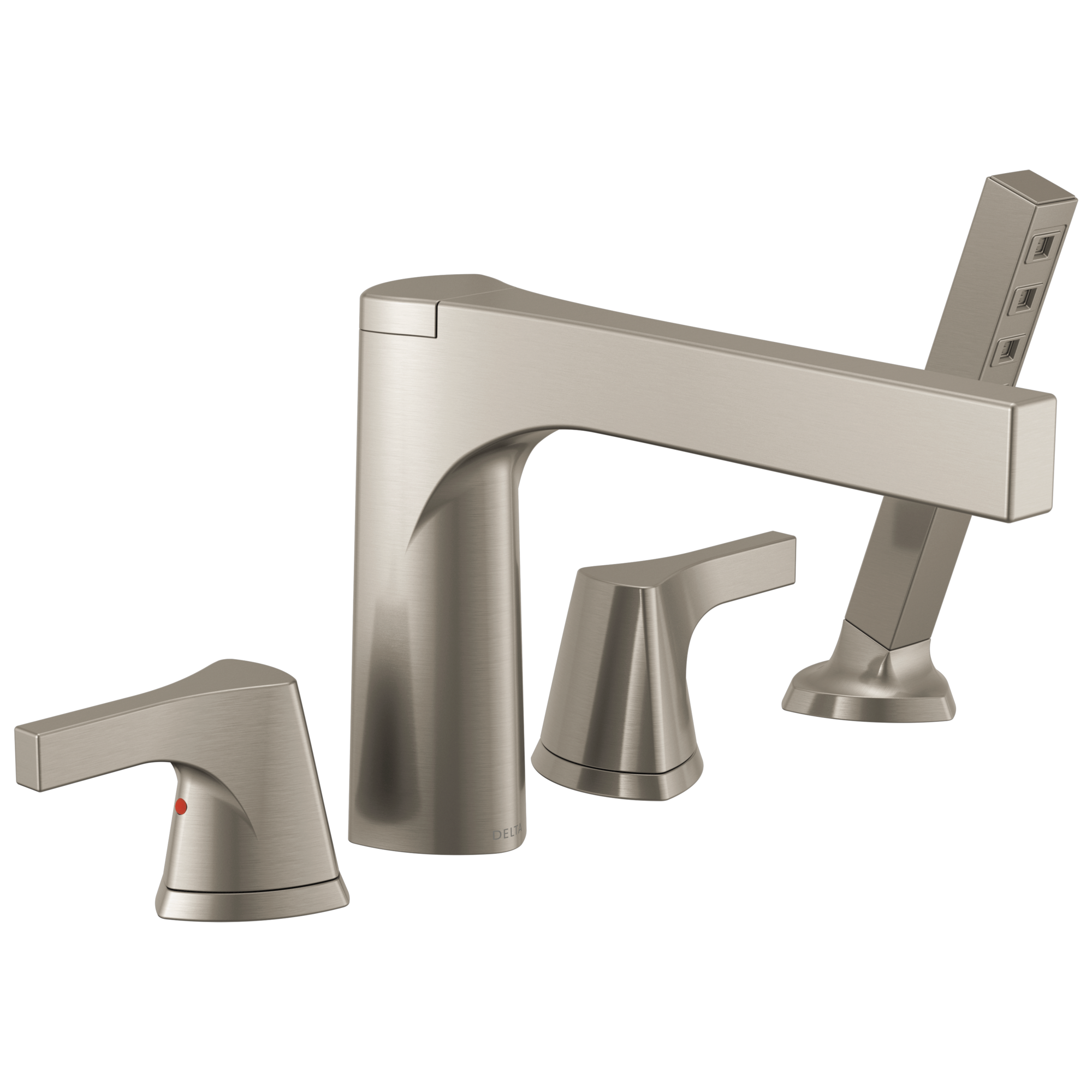 Delta T4774-SS Zura Stainless 2-handle Deck-mount Roman Low-arc Bathtub Faucet with Hand Shower