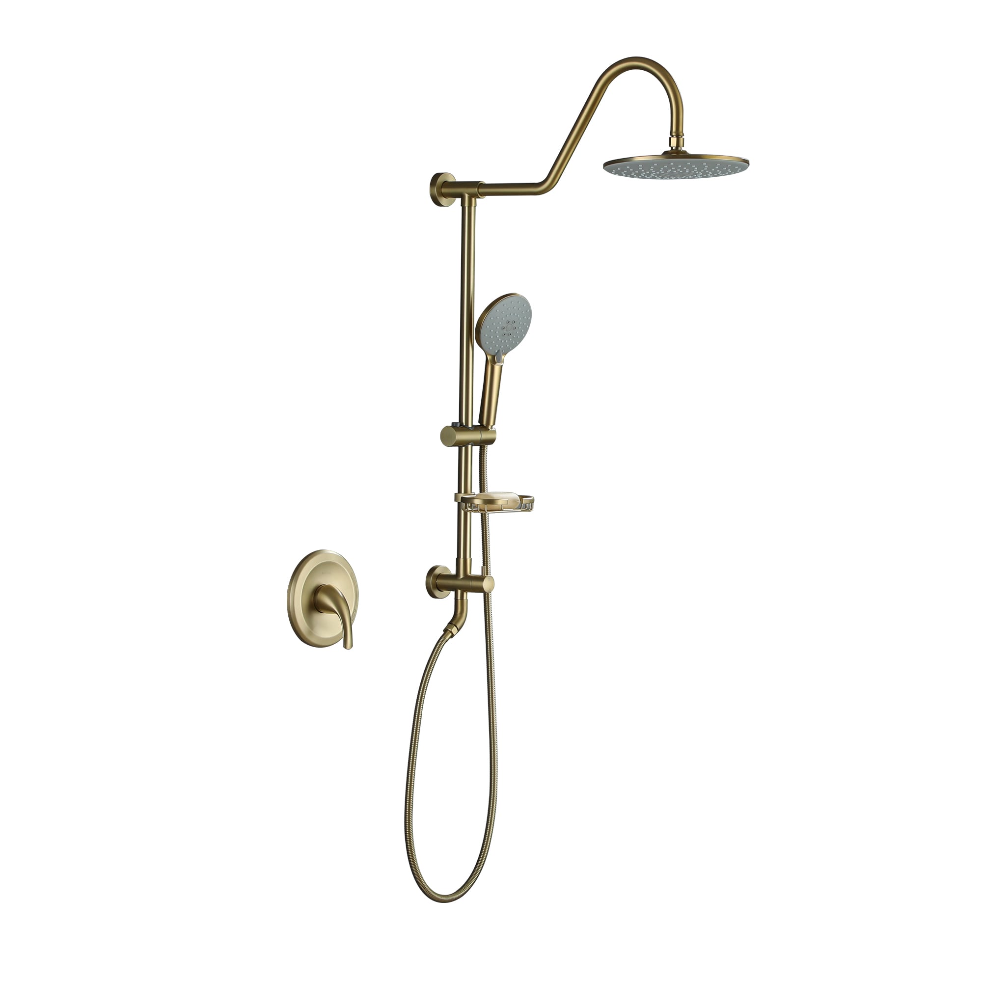 Clihome CL-EB10CBN Brushed Gold 10-in Dual Head Shower Faucet Bar System with 2-way Diverter (Pressure-balanced Valve Included)