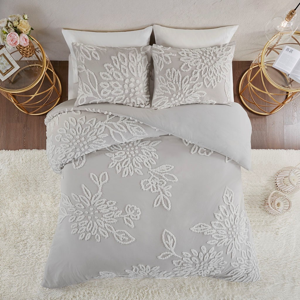 Tinyhomie King/Cal King 3 Piece Tufted Cotton Chenille Floral Duvet Cover Set
