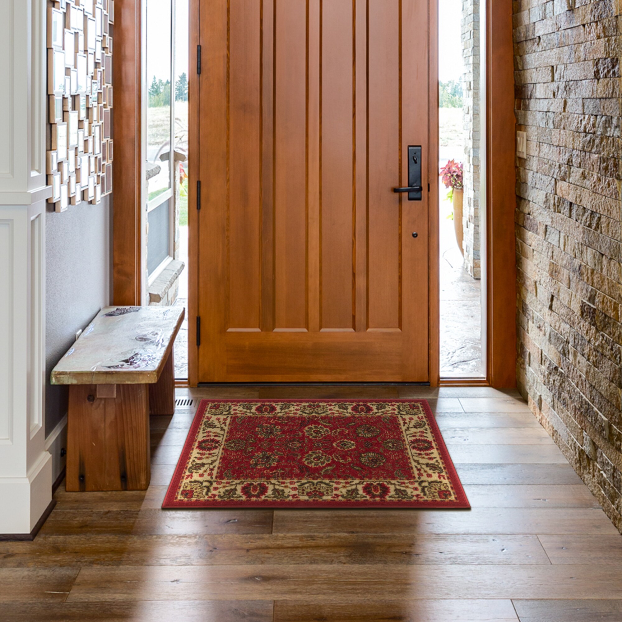 Ottomanson Ottohome Traditional Floral Non Slip Area Rug - Dark Red 2'3 x 3