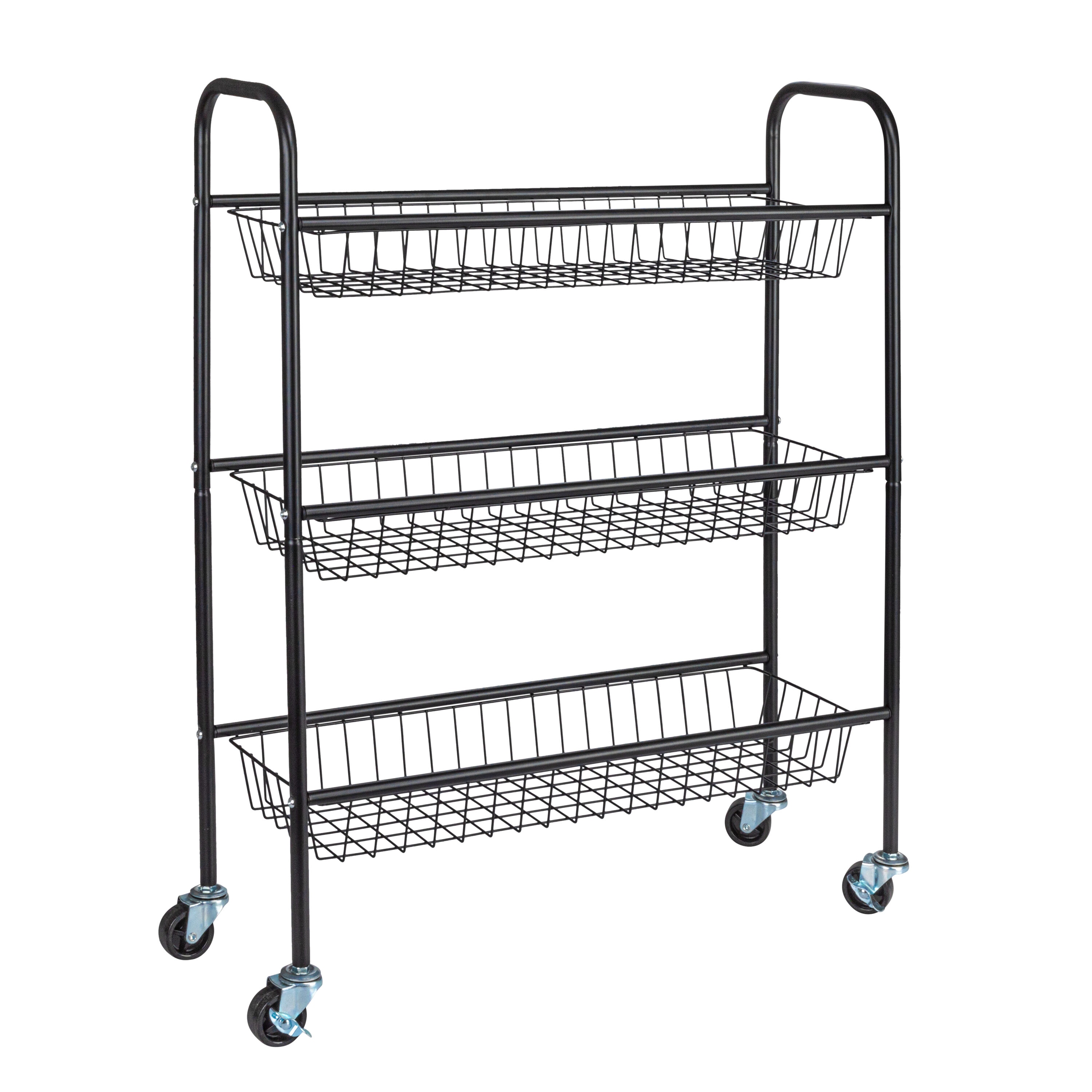 Household Essentials 3Tier Slim Storage CartHeavyDuty Steel FrameSmooth Casters with LocksPowder Coat FinishArched HandlesEasy to AssembleModernCompactBlack #HE1147