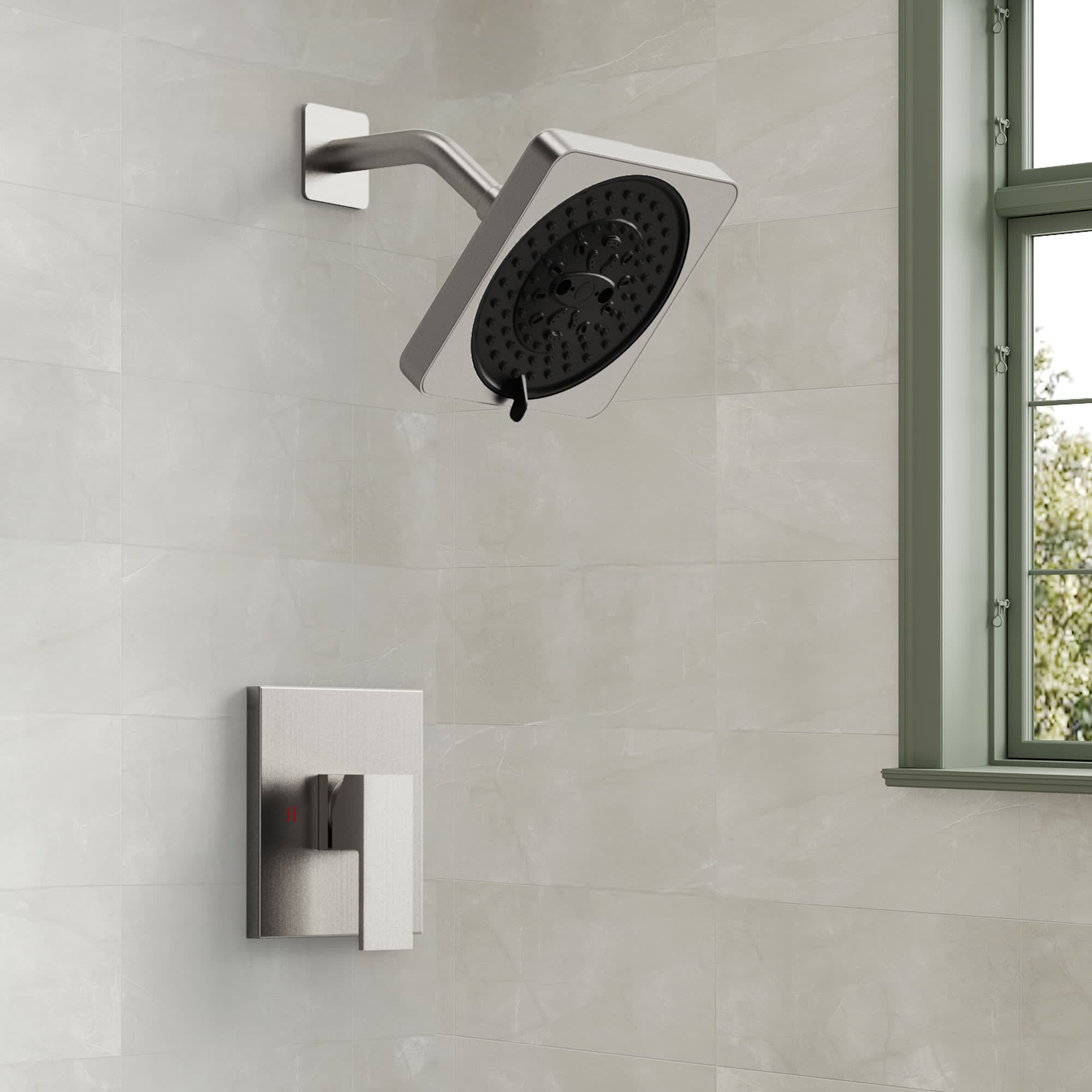 EVERSTEIN SFS-1130-NK Single-Function Shower Faucet Set with 7-Spray Shower Head and Trim Kit with Valve in Brushed Nickel