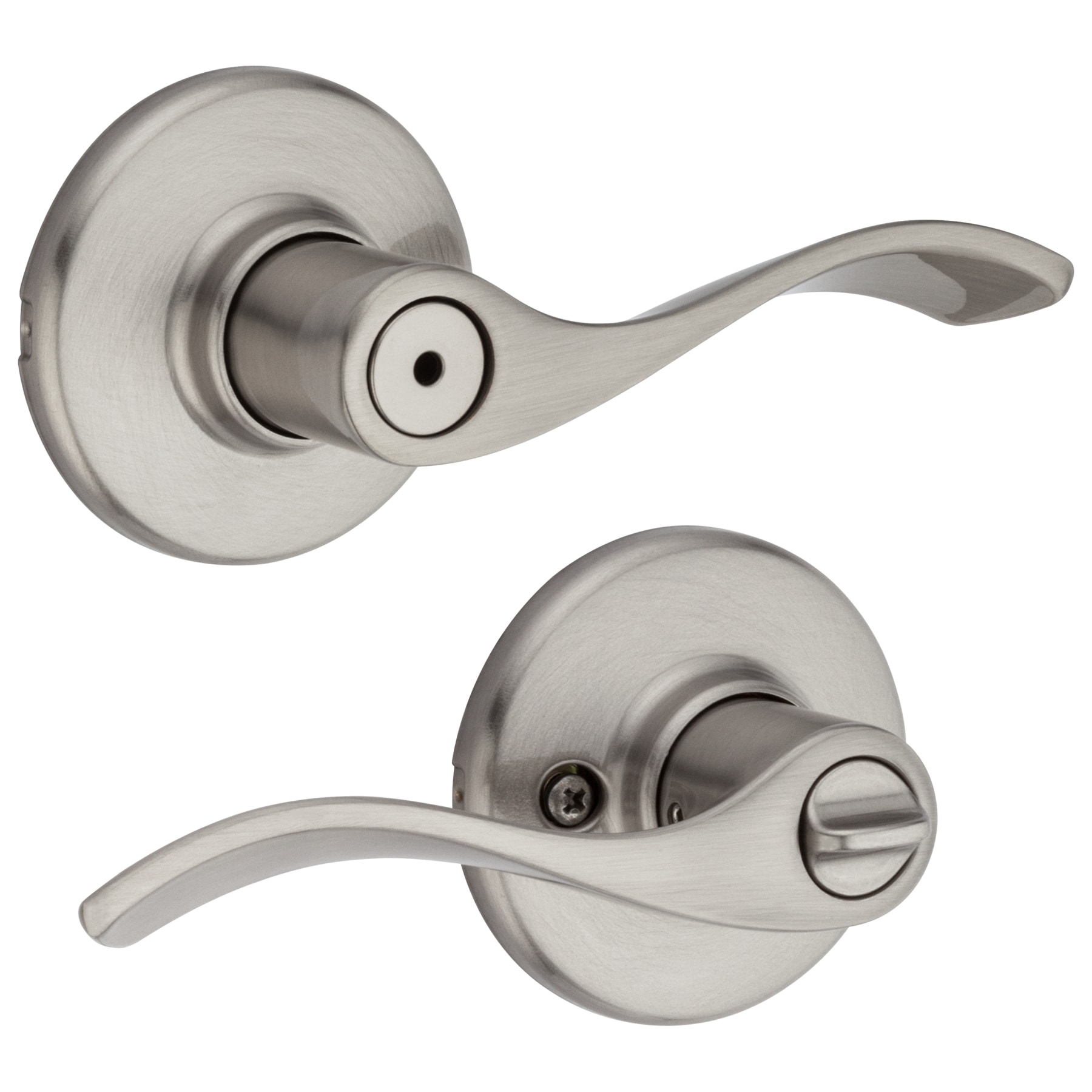Bed and Bath Levers Without Key and Locked Inside with Turn-Thumb Euro Door Lever Hardware Straight Lever Door Lever Locks Reversible Left or Right in Satin Nickel Privacy 1 Pack
