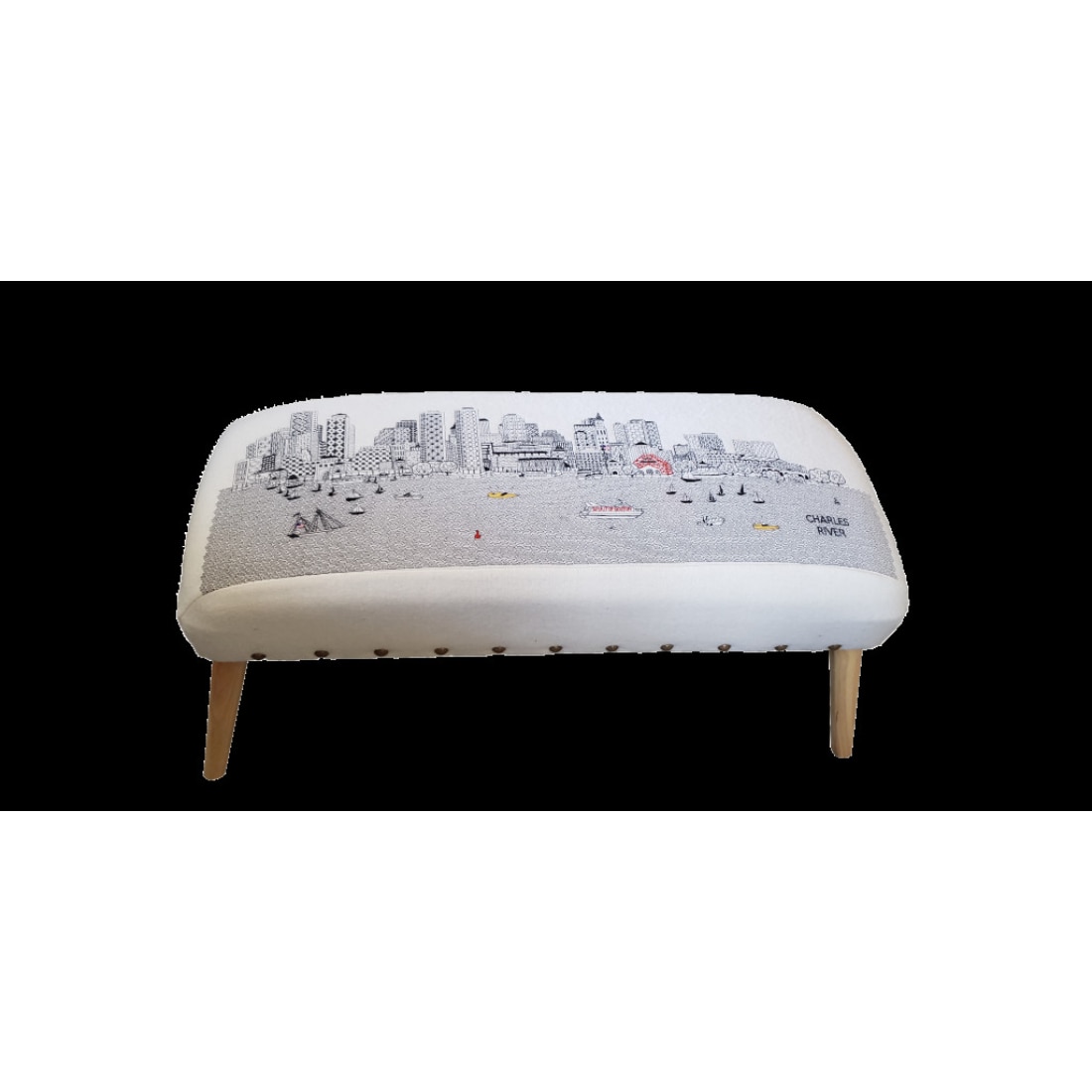 HomeRoots 4000480547 Modern Cream Wool Ottoman