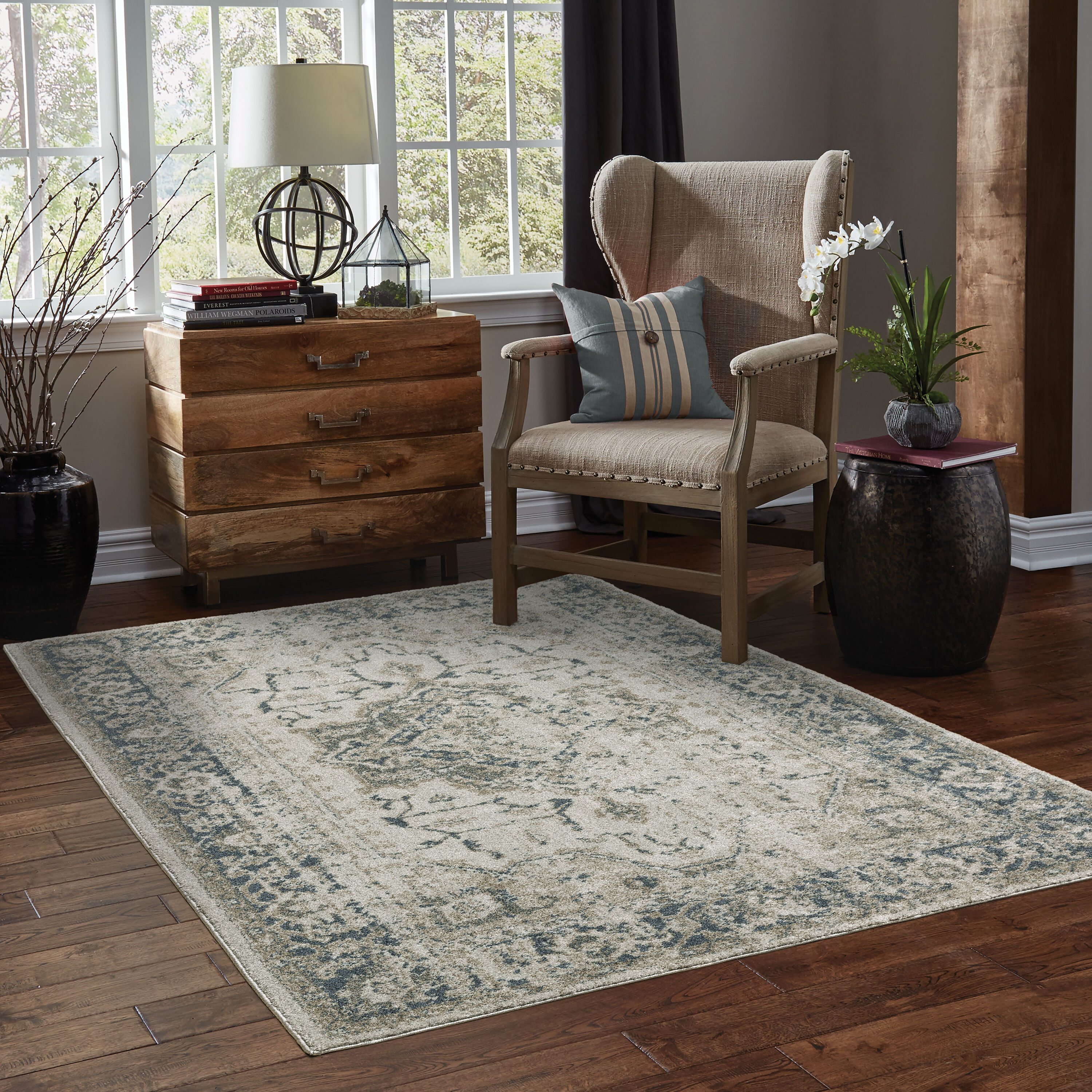 Archer Lane 002ALTOW95L Calisa 5 x 8 (ft) Polyester Beige Rectangular Indoor Distressed/Overdyed Vintage Area rug