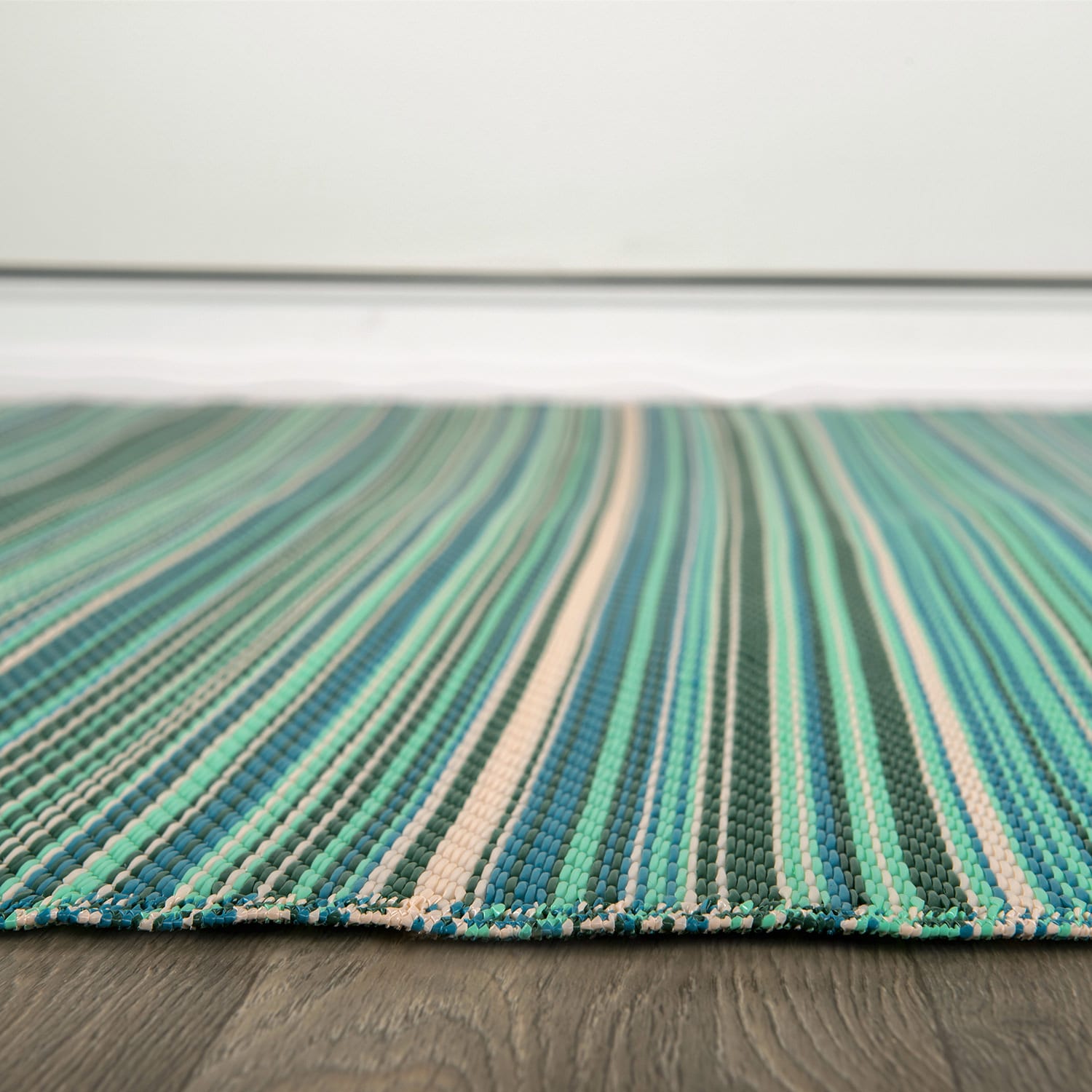 Blue and Green Striped Synthetic Reversible Area Rug 8' x 10'