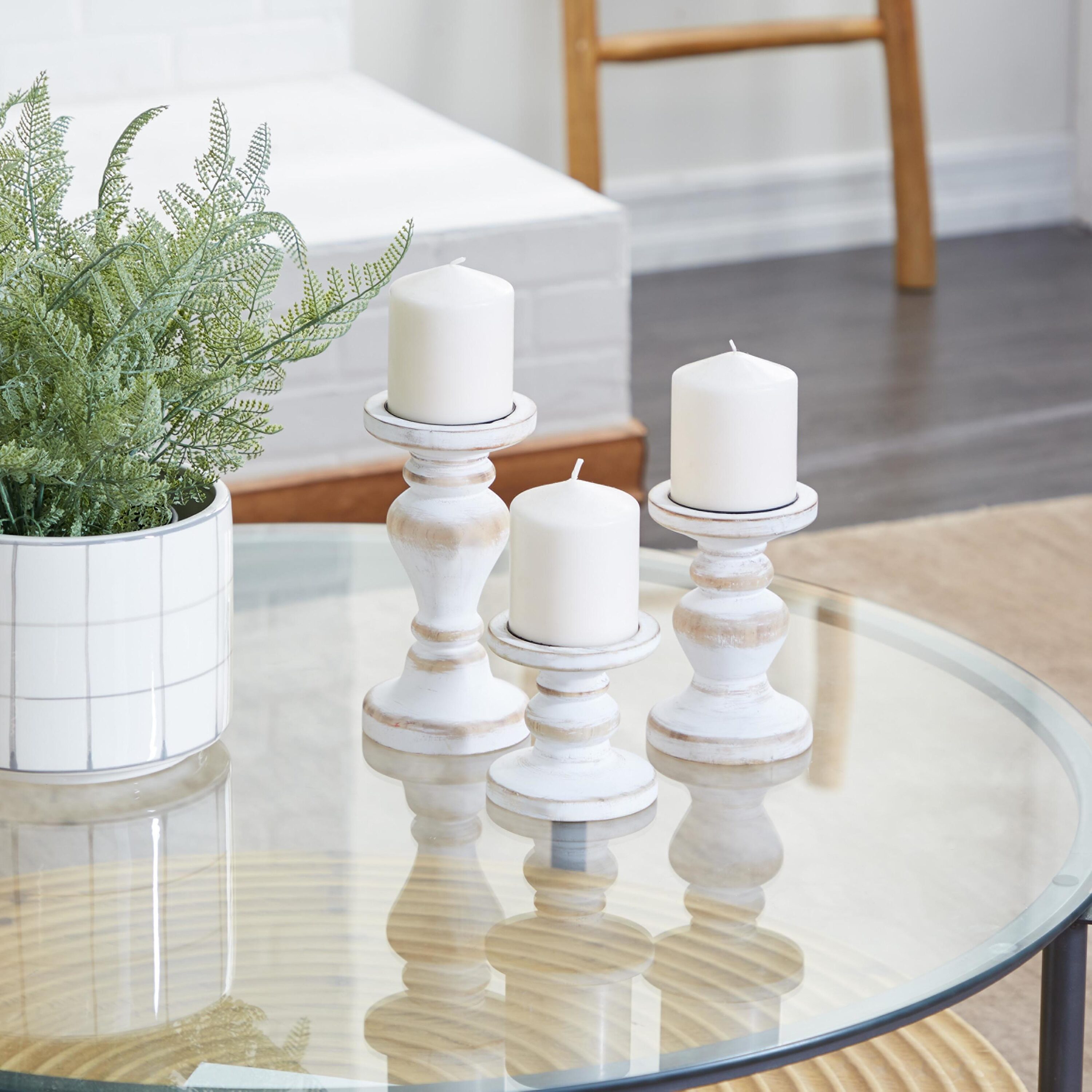 Grayson Lane 91854 3 Candle Wood Pillar Candle Holder