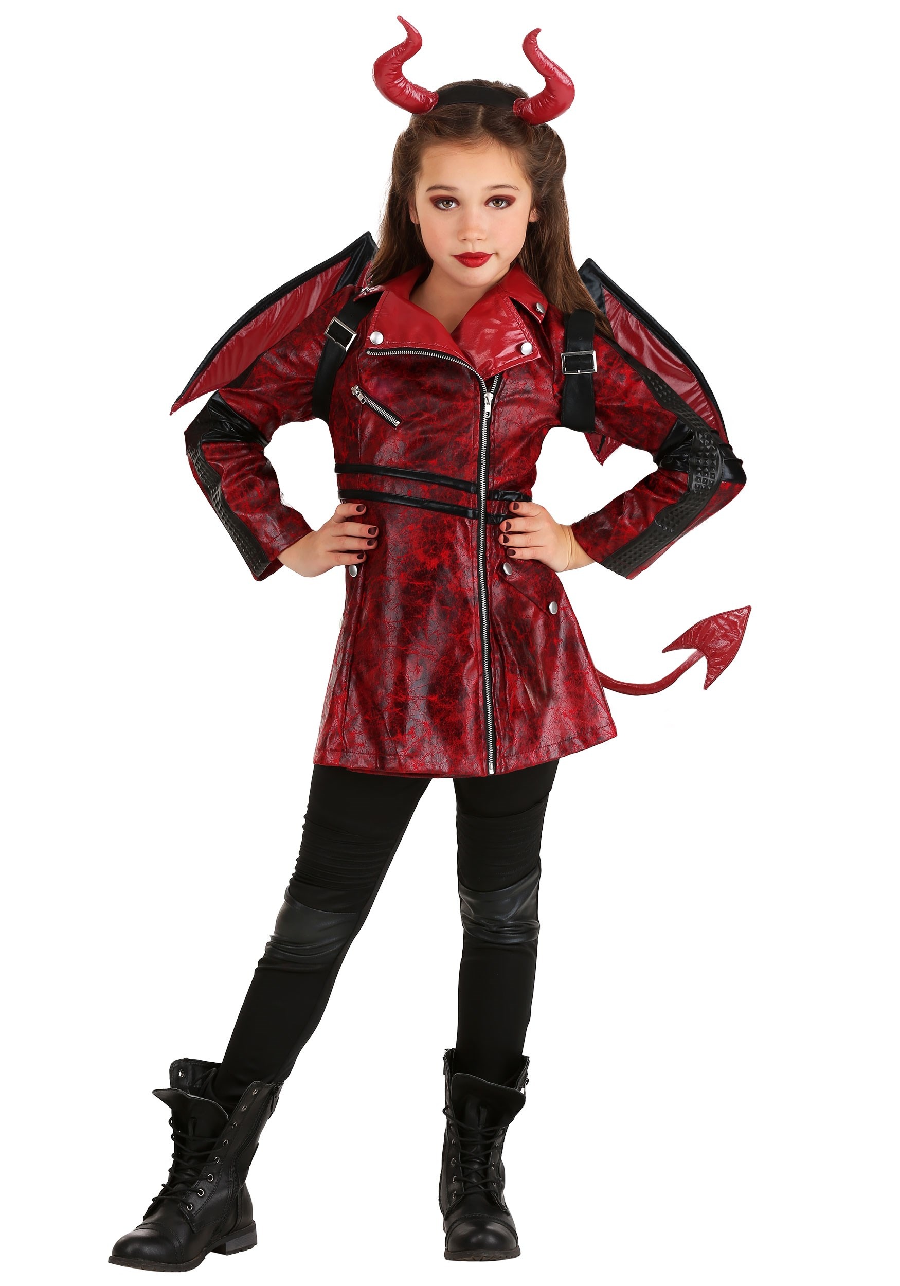 HalloweenCostumes.com FUN0565CH-L FUN Costumes Girl's Leather Devil Costume Large