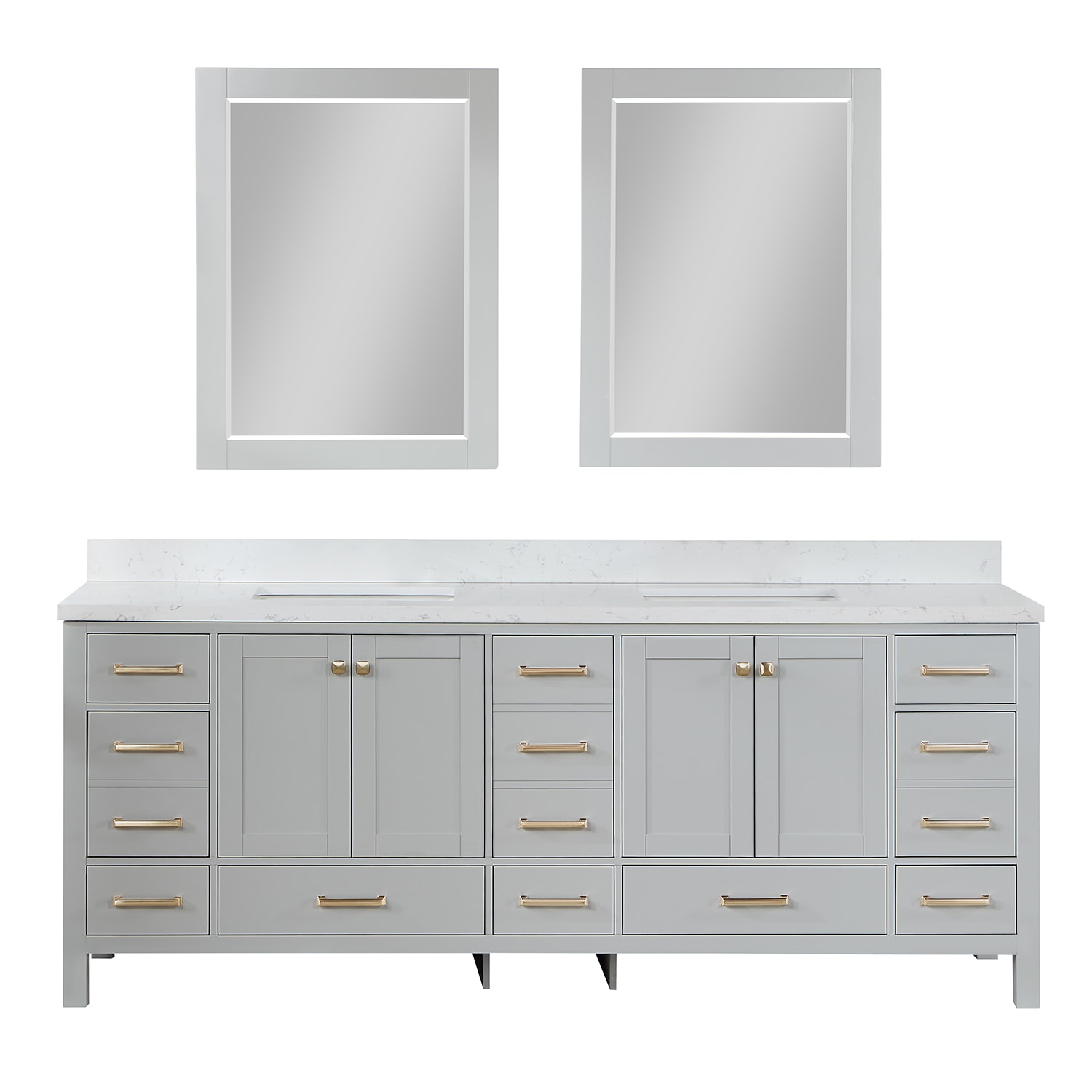 Vinnova 785084-PG-WS Shannon 84-in Paris Gray Undermount Double Sink Bathroom Vanity with White Engineered Stone Top (Mirror Included)