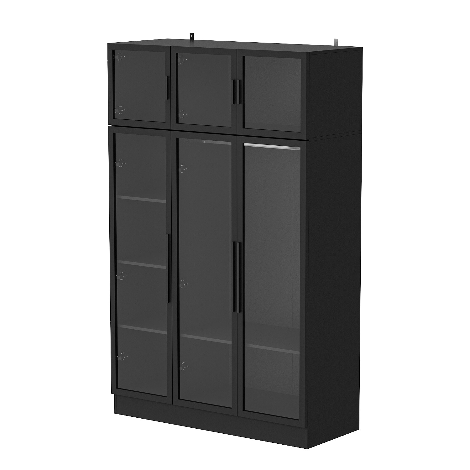 Glass Door Wardrobe Armoire Storage Closet with Light Display Cabinet - Black