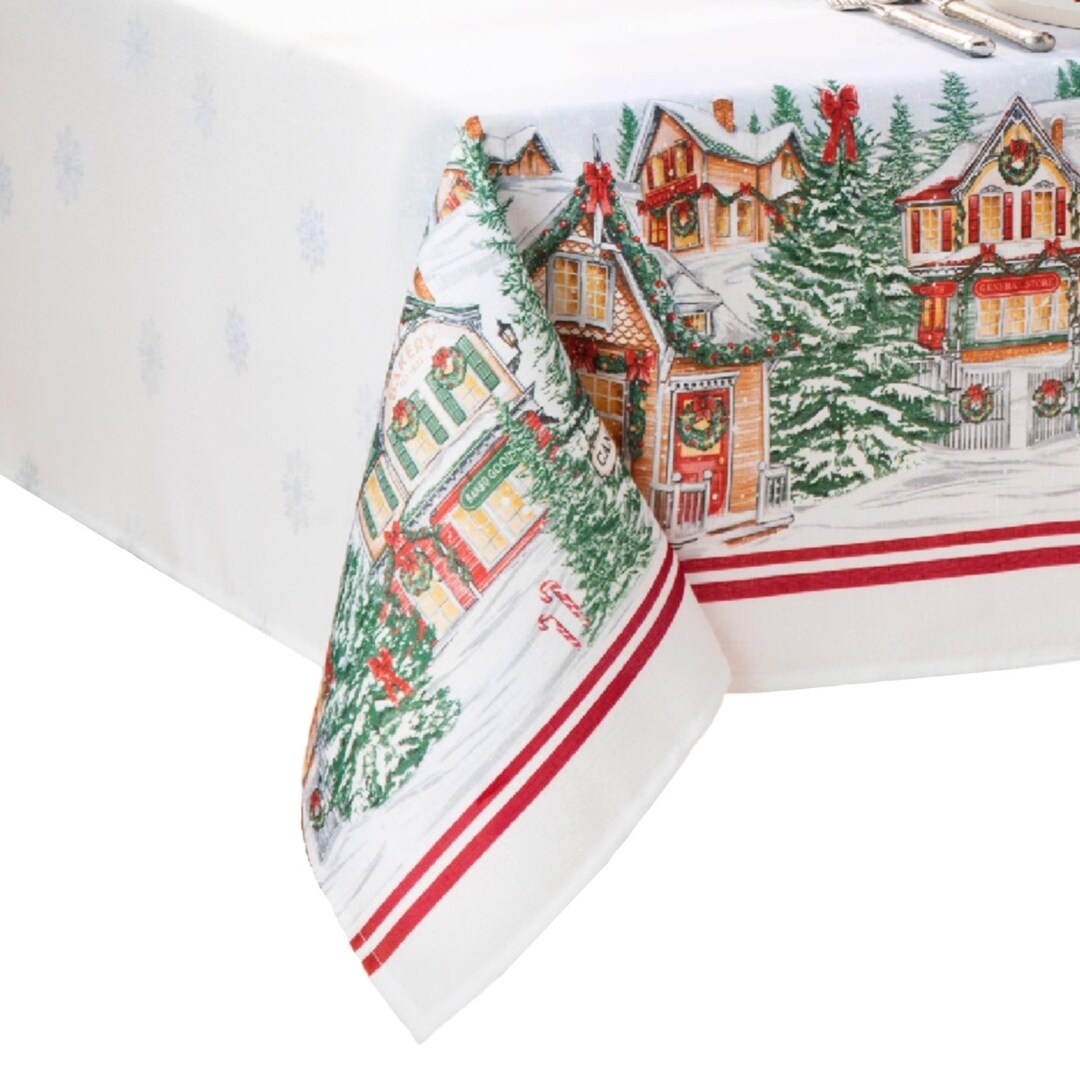 Elrene Home Fashions 194590055110 Storybook Christmas Village Holiday 60"x102" Indoor Multicolor Table Cover for 6-ft rectangle
