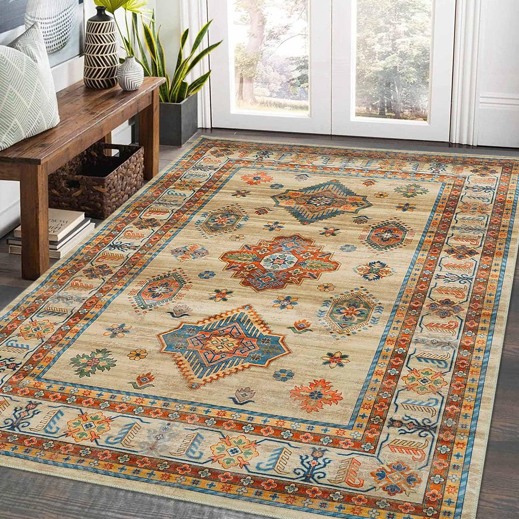 Garvee YXY-LO-PHO-1192KI10 8 x 10 (ft) Loomed Polyester Beige Rectangular Indoor Geometric Persian Machine washable Area rug