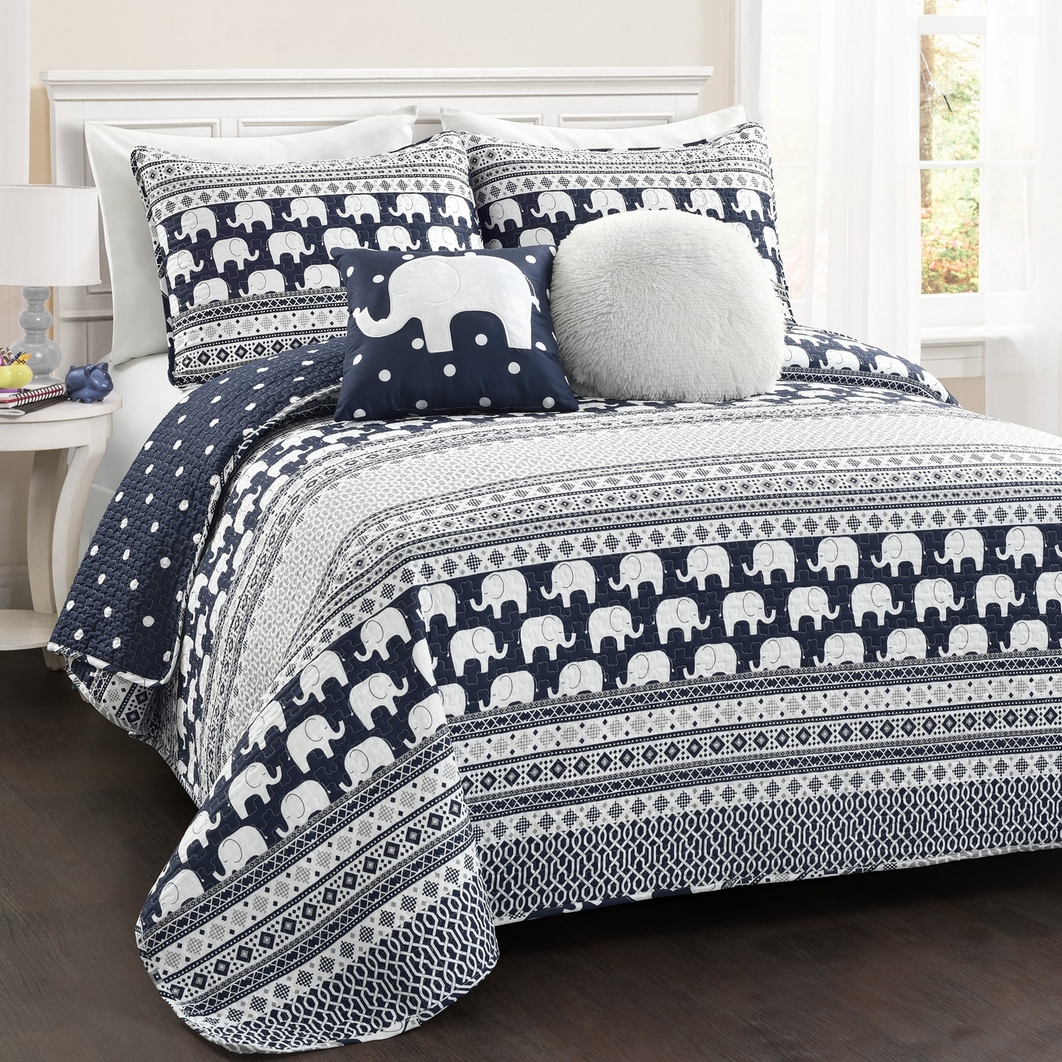 Lush Decor 16T004607 Navy Animal Reversible Twin Quilt