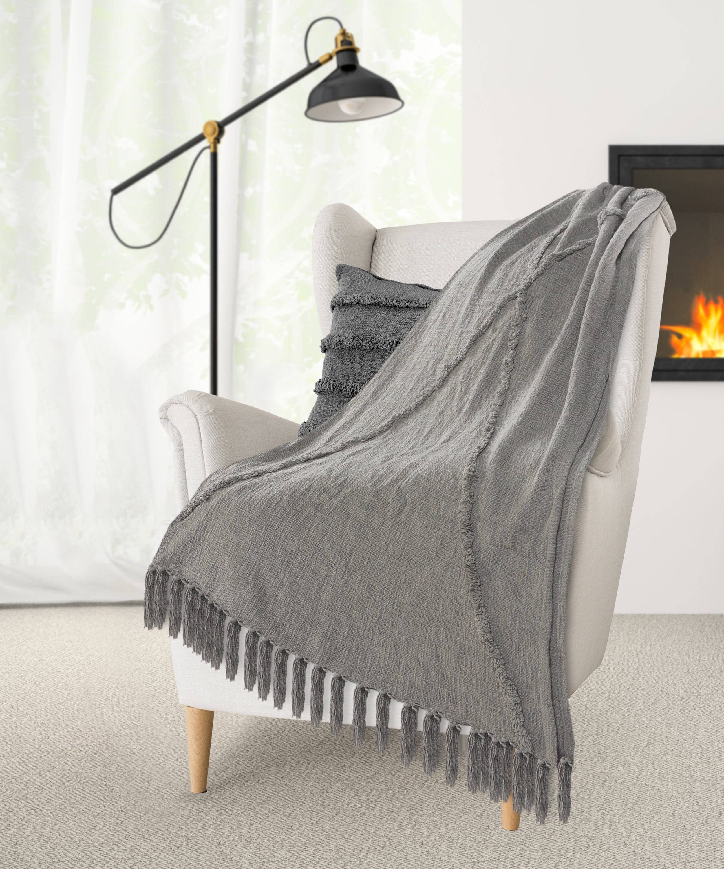 Light Gray Knitted Cotton Throw Blanket 50" x 60"
