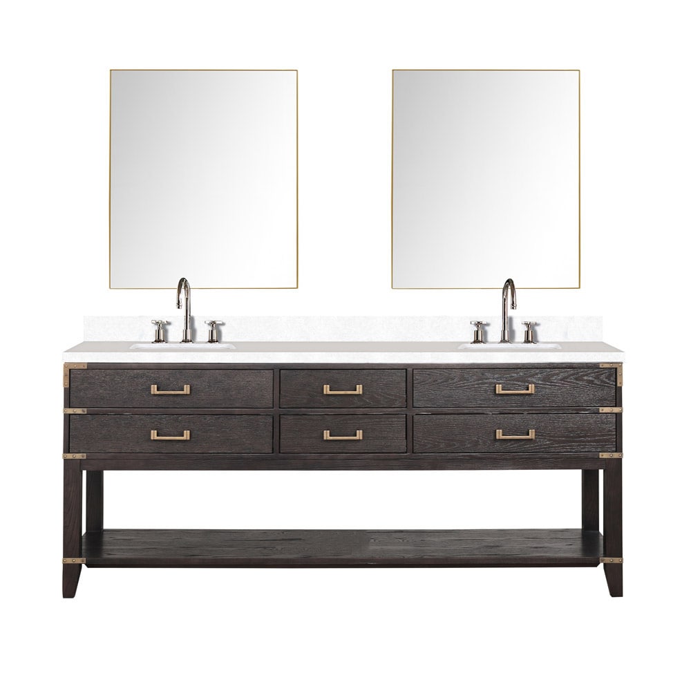 Lexora LVGR80DK311 Greenberg 80-in Brown Oak Undermount Double Sink Bathroom Vanity with White Cultured Marble Top (Mirror and Faucet Included)