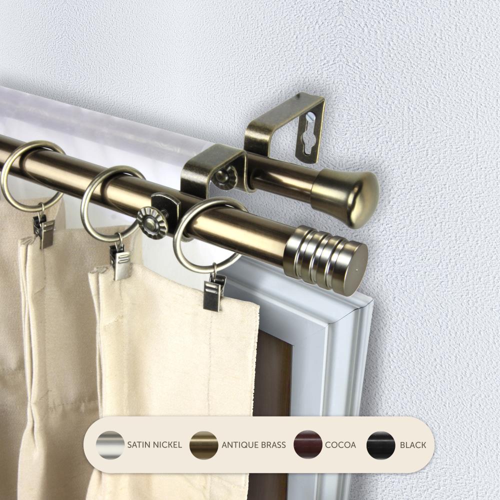 Hart & Harlow L4731-664 13/16-in Powell 66-in to 120-in Antique Brass Steel Double curtain rod with Finials