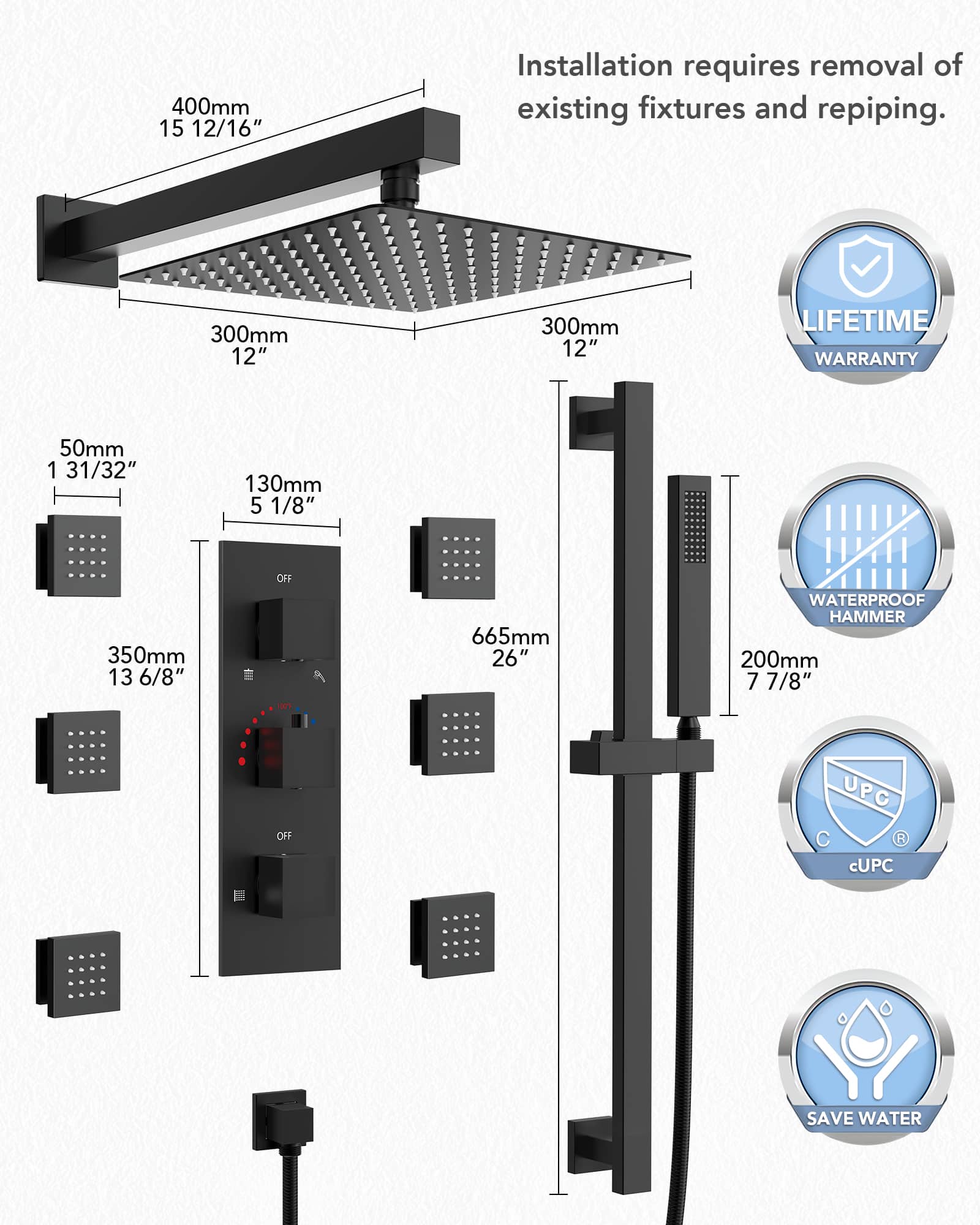 EVERSTEIN SFS-1016-BK12 Tub-Shower-Faucets - View #11
