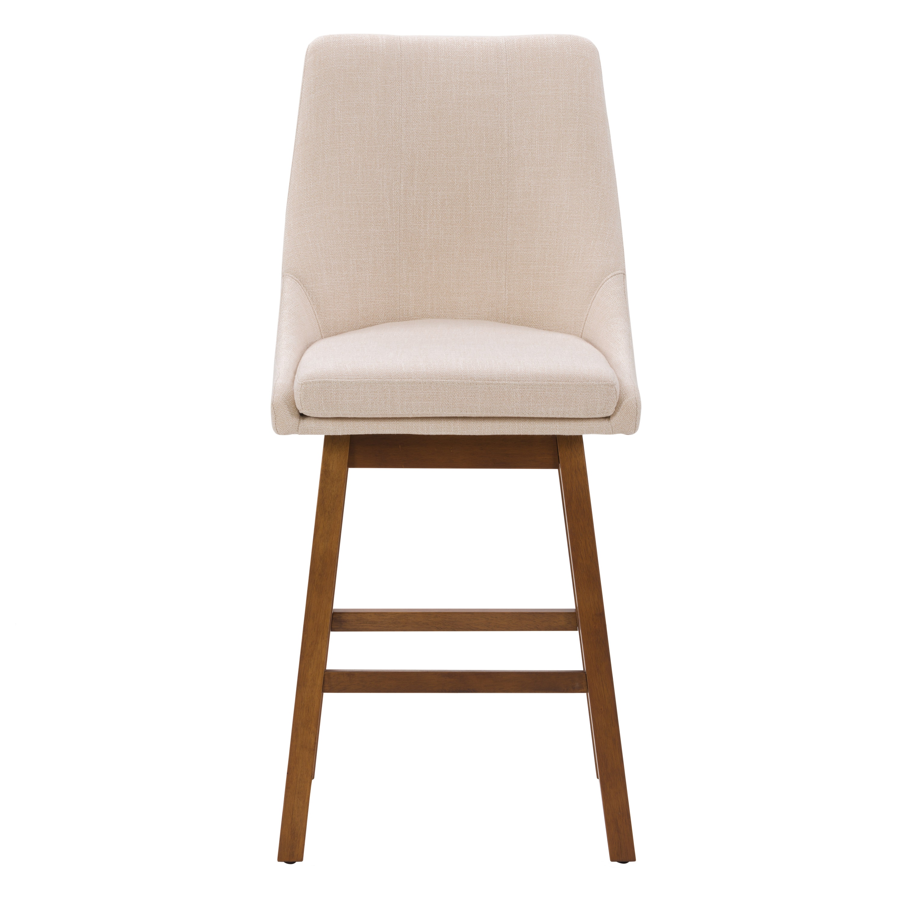 Beige Fabric Upholstered High Back Bar Stools - Set of 2