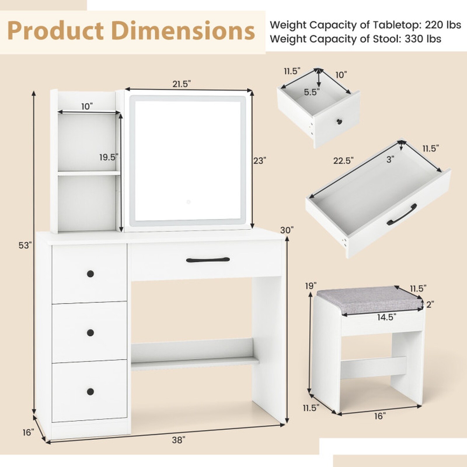 SUGIFT LW047SUGHY779 Vanity-Stools - View #3