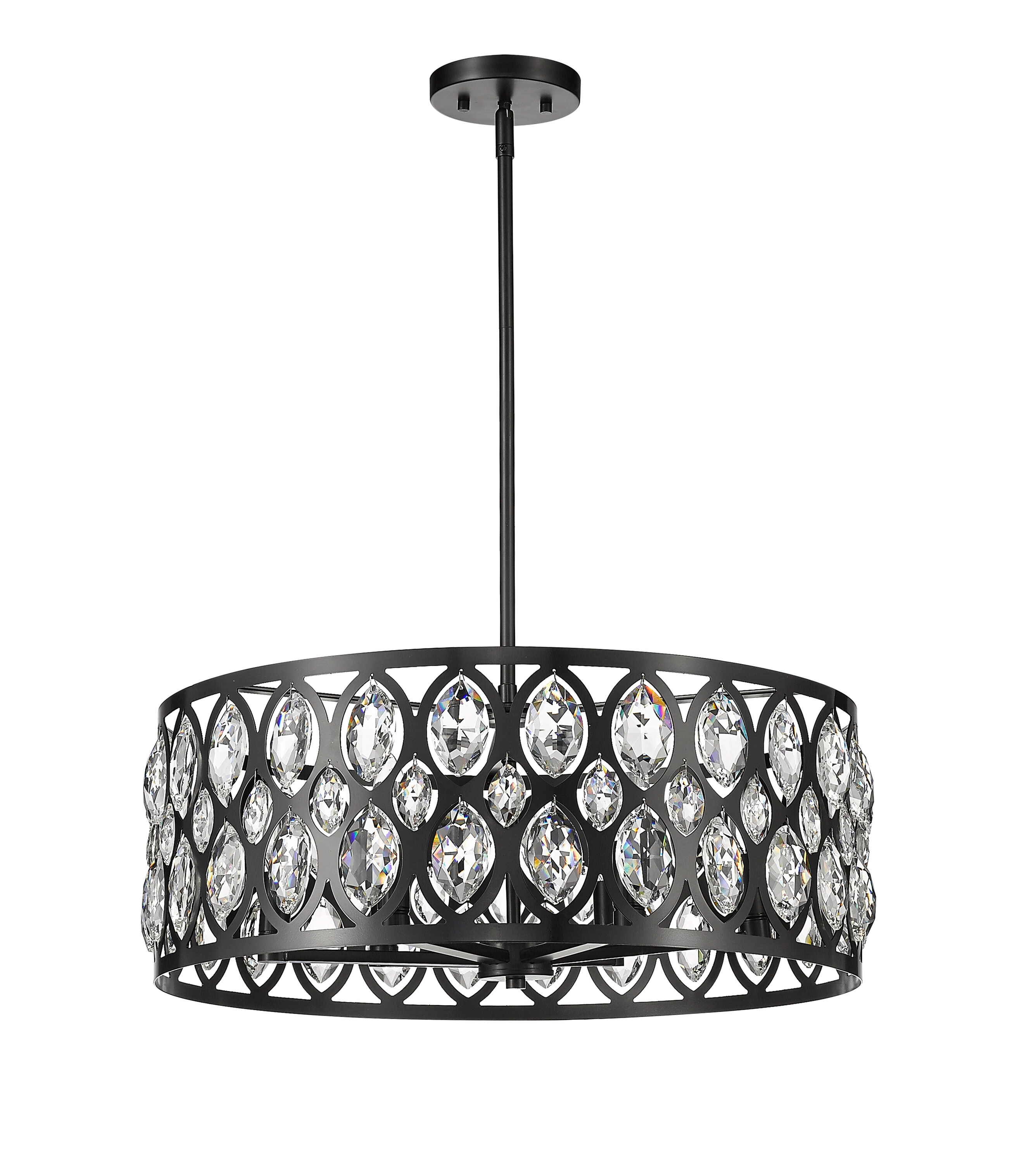 Ellipse-Carved Steel and Crystal 6-Light Chandelier in Matte Black