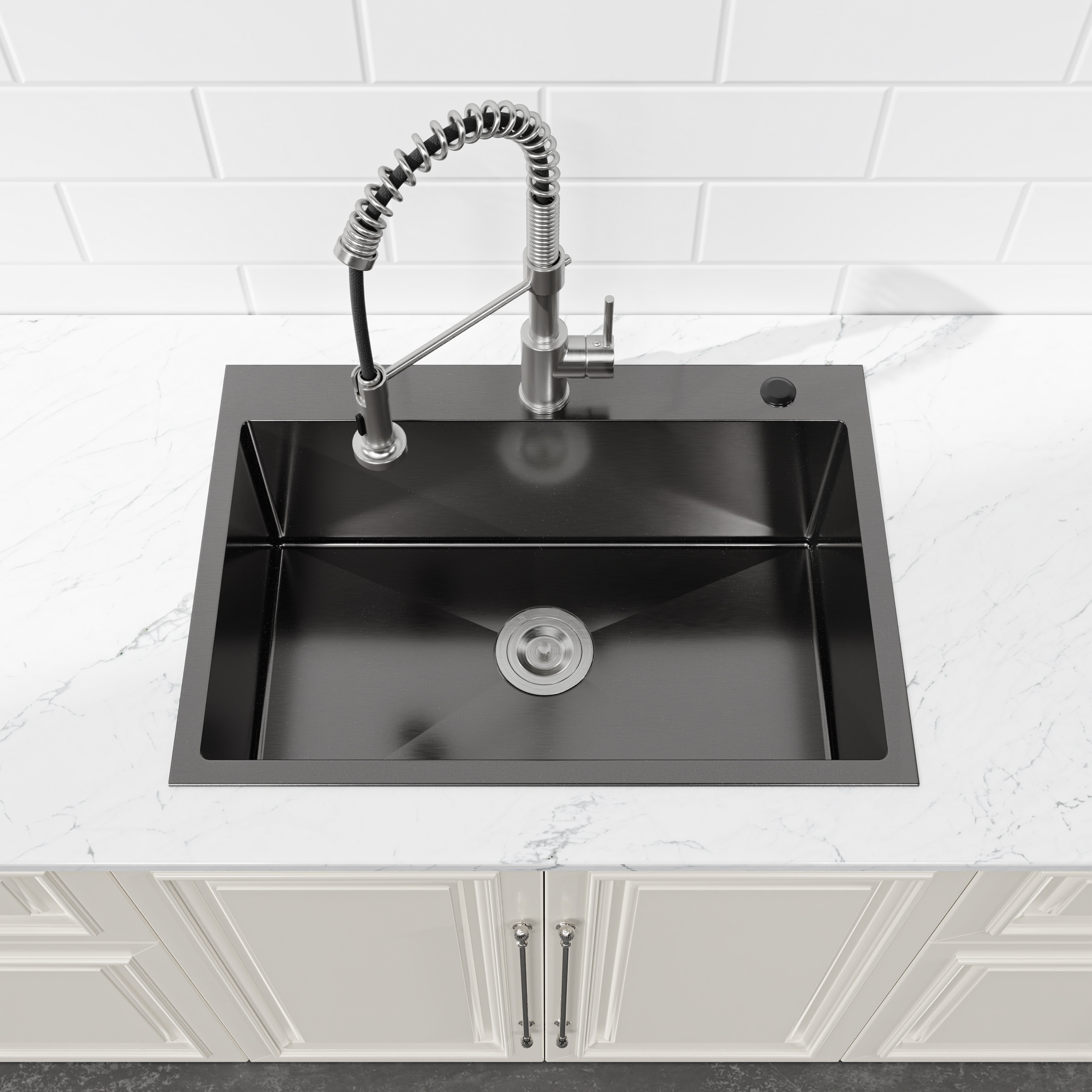 Afhocomp Drop-in 27-in x 19-in Stainless Steel 20 Gauge Single bowl Kitchen Sink in Black