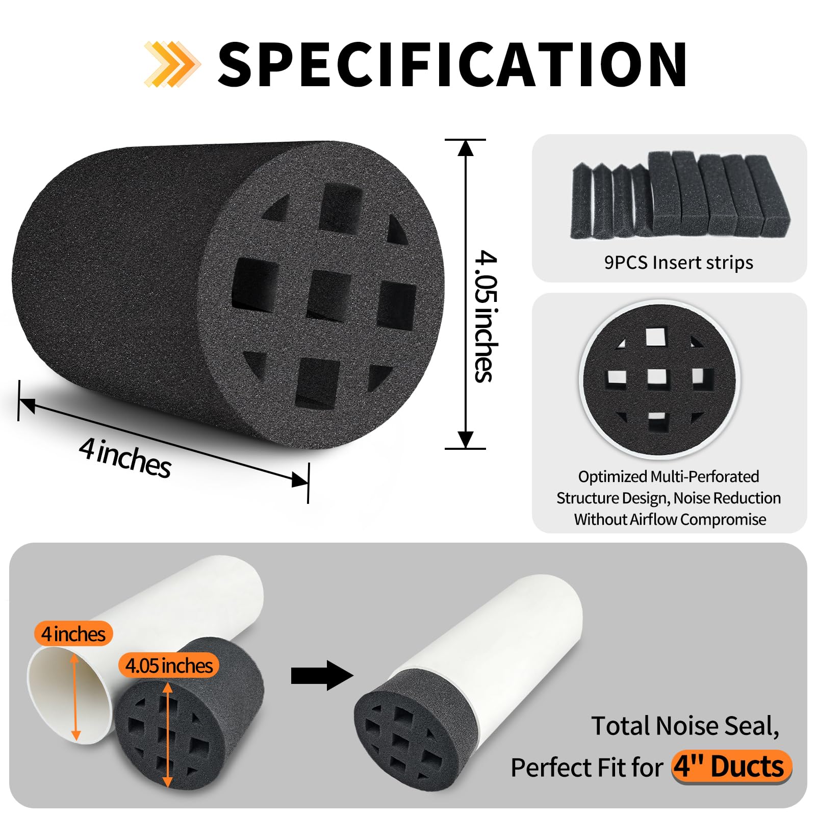 Anqtovp Air Vent Noise Reducer Foam Insert Extended Four Inch Exhaust ...