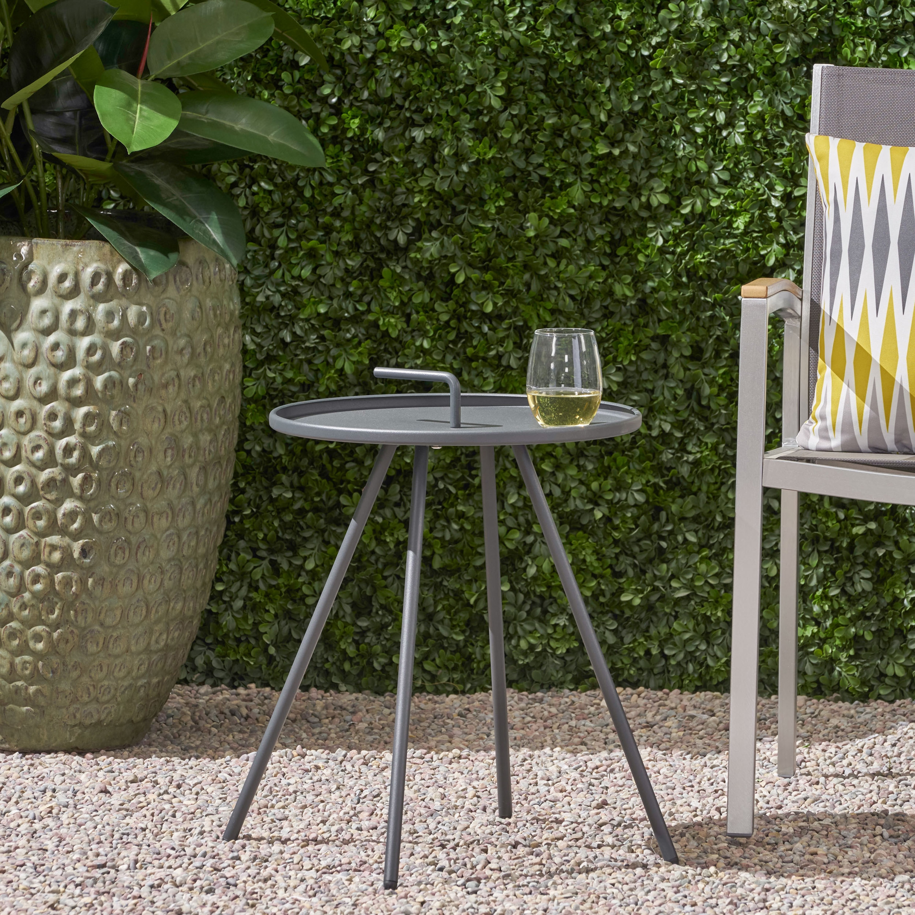 Moda Furnishings MD62849-GRY Elysian Metals Line Round Outdoor End 20-in W x 20-in L
