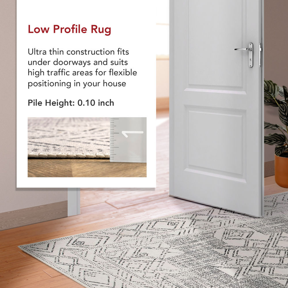 Gray and Ivory Synthetic Medallion 8' x 10' Washable Area Rug