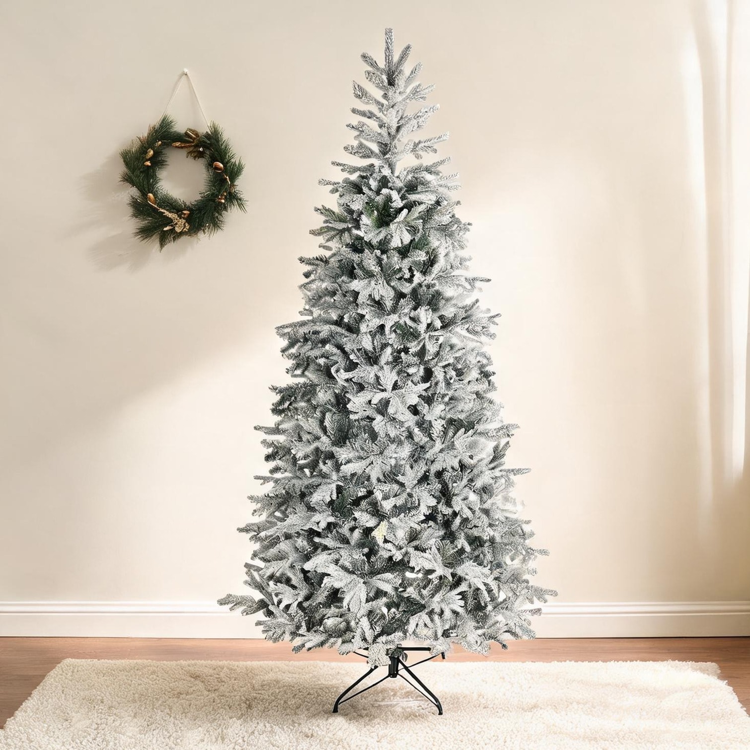 BBabe 9 ft Christmas Trees with Metal Frame in Green Plastic and Metal Metal Stand Auto-Open Hinged 9 ft Artificial Christmas Tree