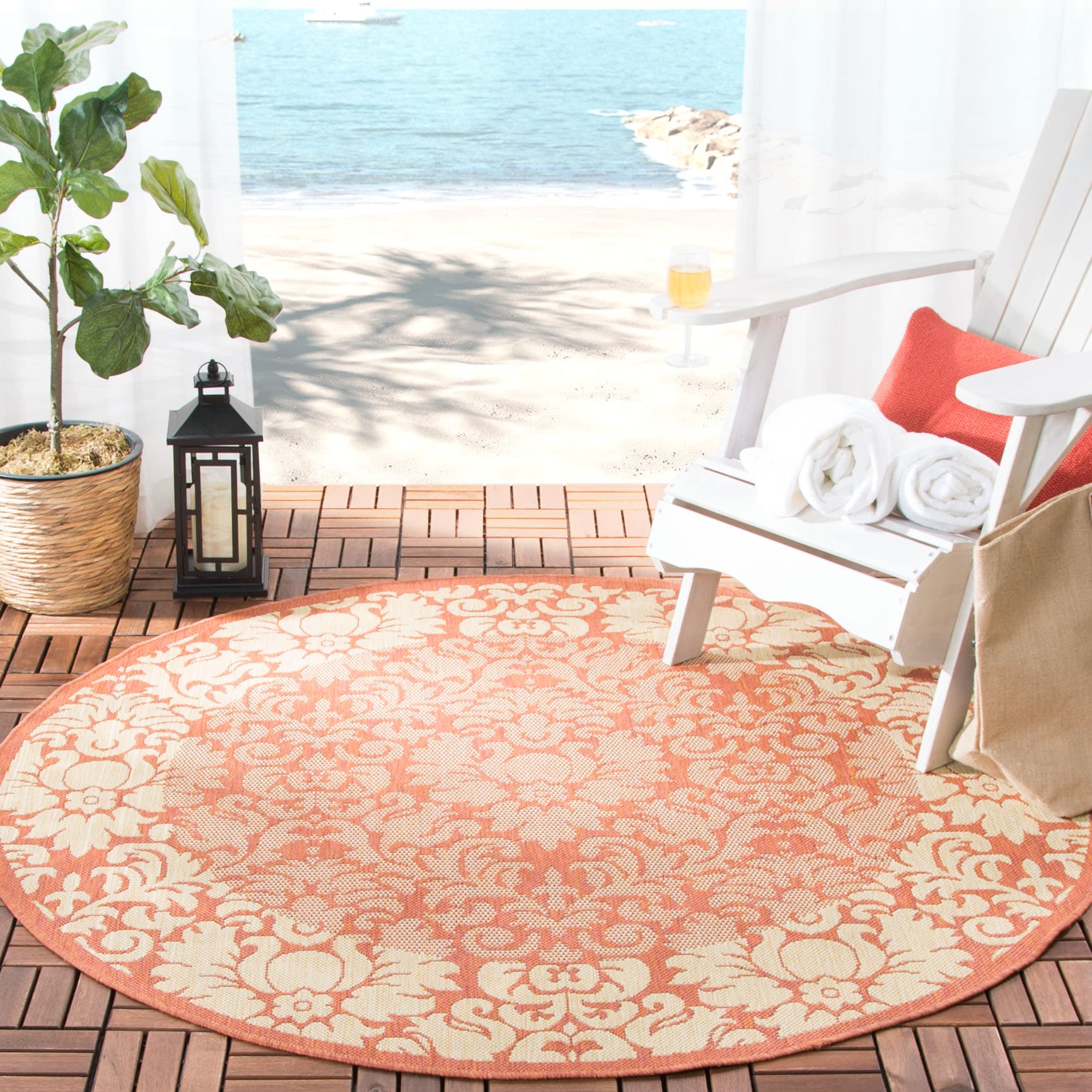 Tan Lines' Orange Southwestern Non-Slip Indoor/Outdoor Rug