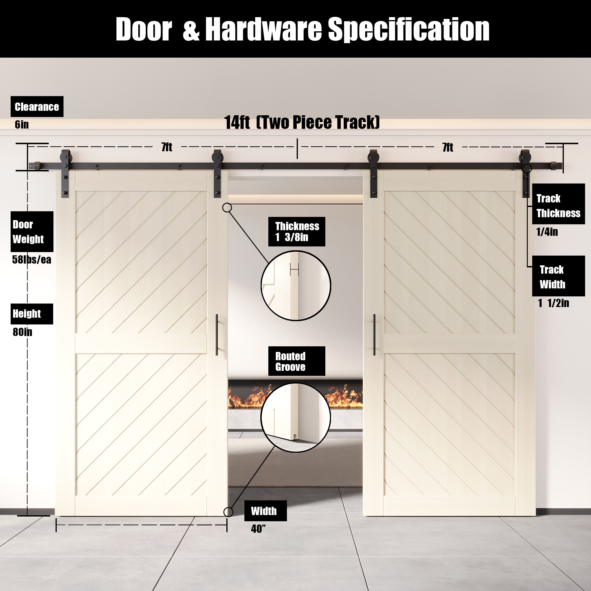 HOMACER YT2H168C-XT1-4080-TG Barn-Doors - View #2