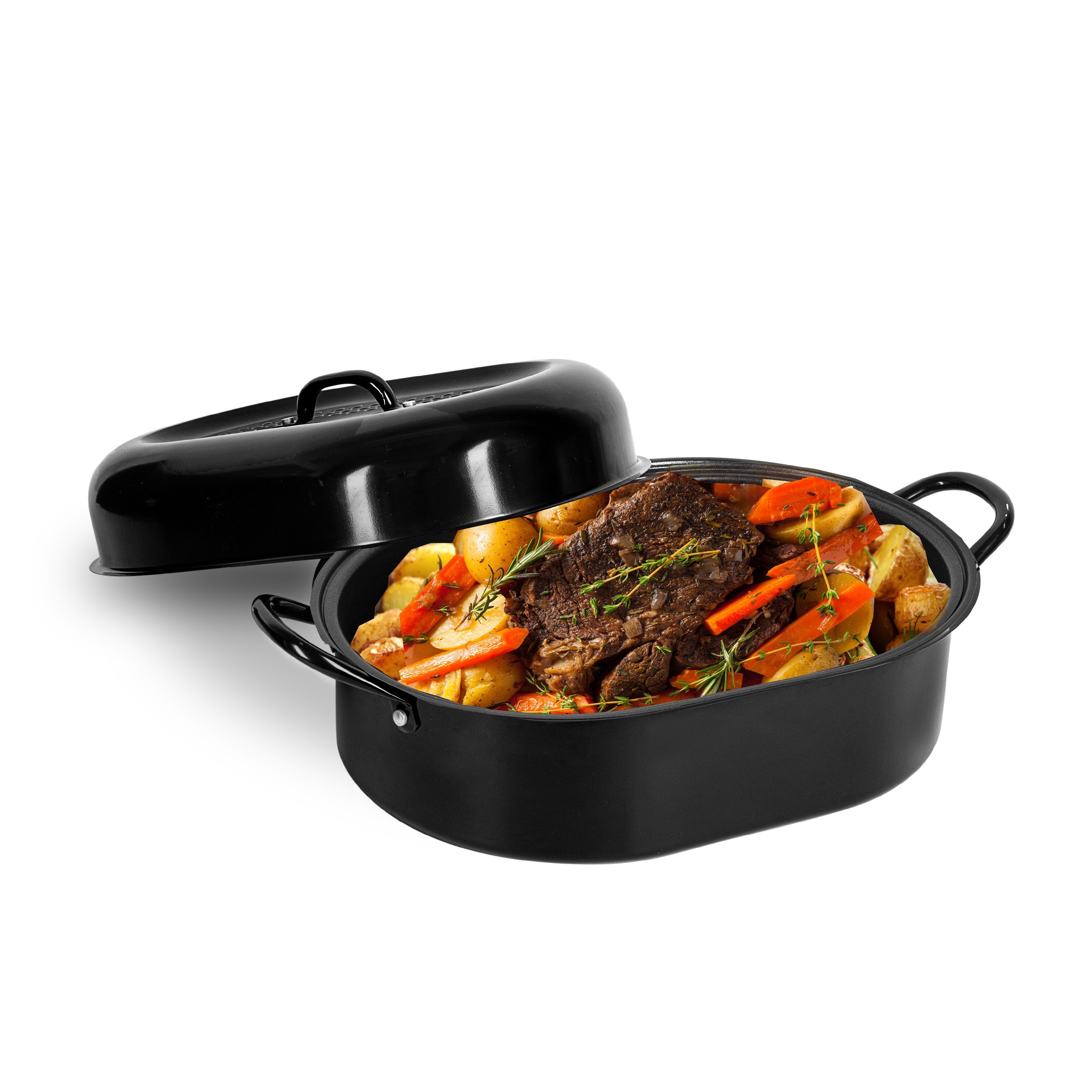 Granite Ware 21 in Oven Rectangular Roaster with lid. (Speckled Black) -  Accommodates up to 25 lb poultry or roast.